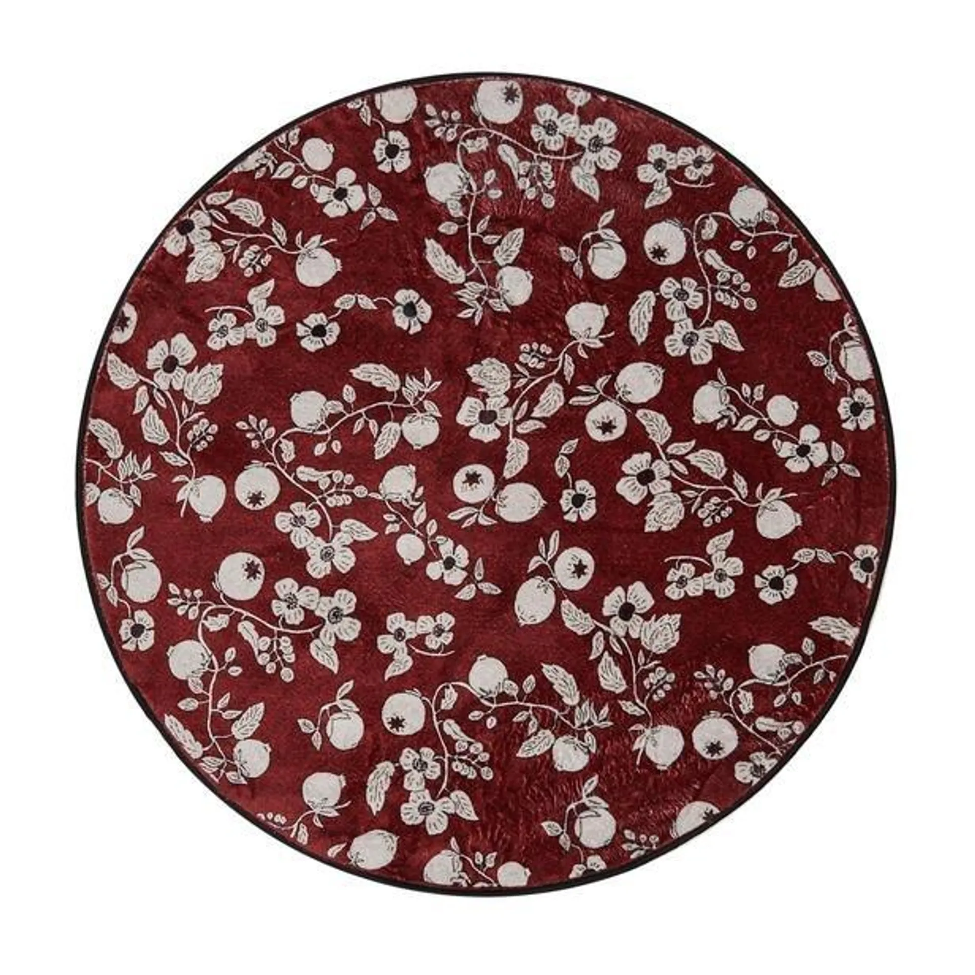 Nuvomon Çiçek Desenli Yuvarlak Halı - Kırmızı - 90x90 cm