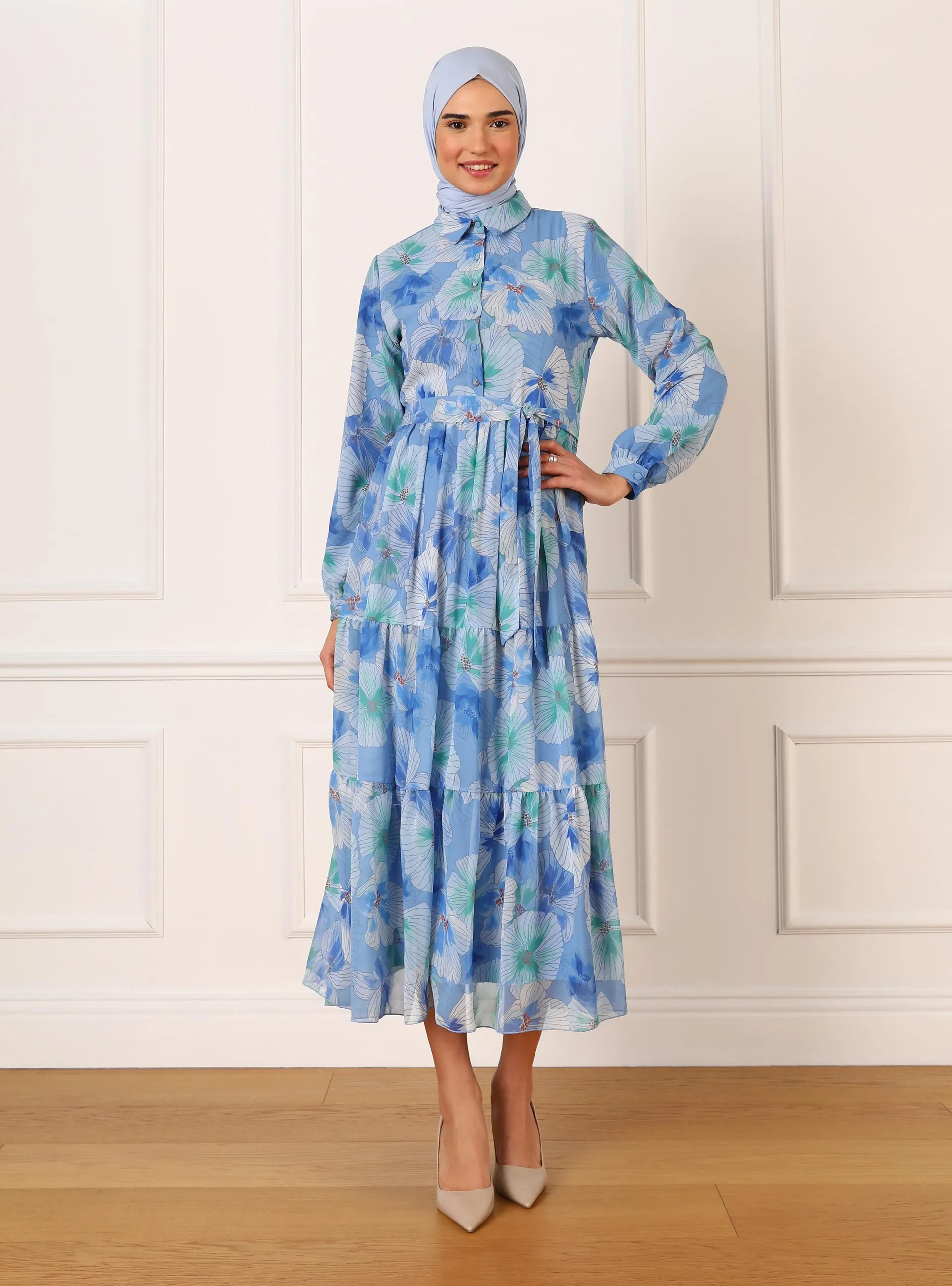 Blue Patterned - Modest Dress