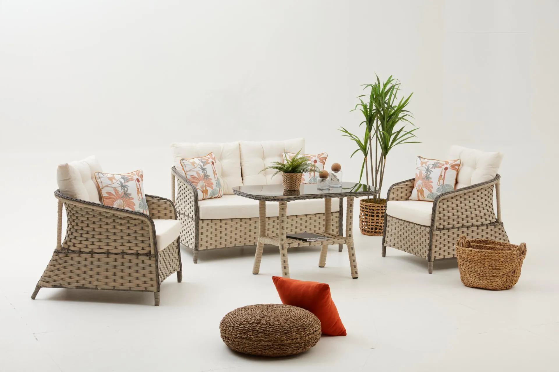 AREA RATTAN BAHÇE OTURMA TAKIMI, KREM (DV4-5060)