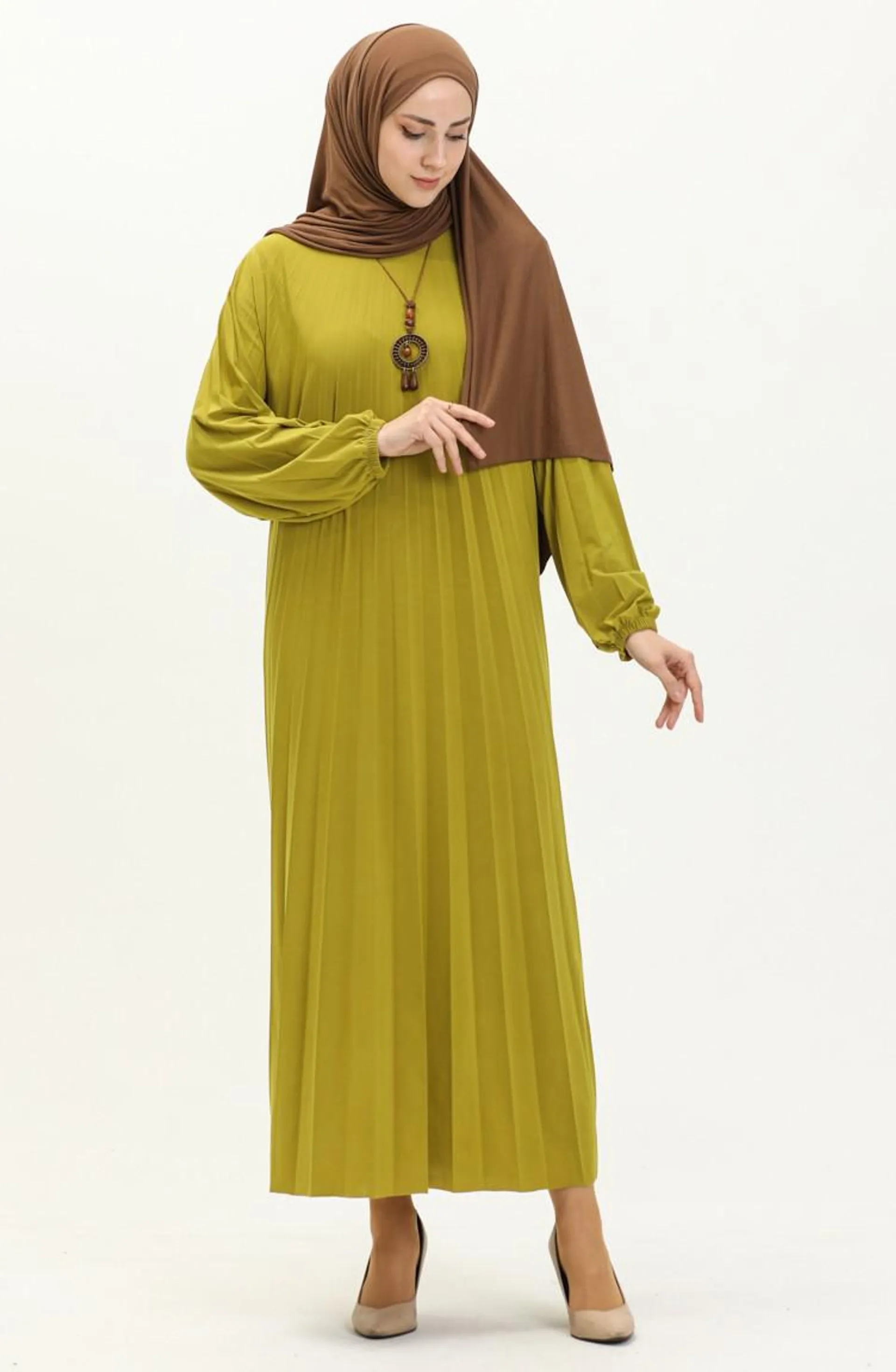 Pleated Sandy Necklace Dress 2023-08 Oil Green 2023-08