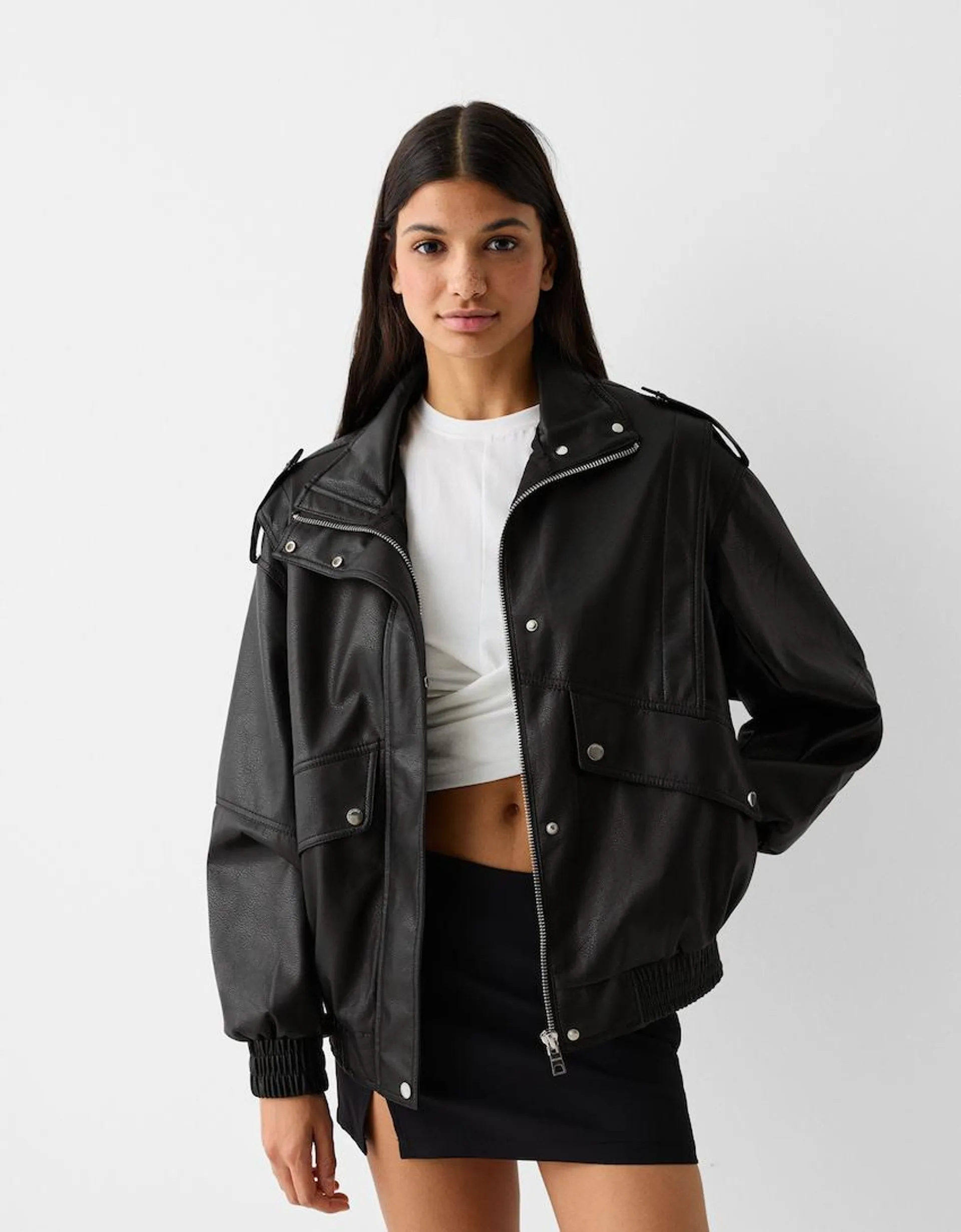 Faux leather dad fit jacket