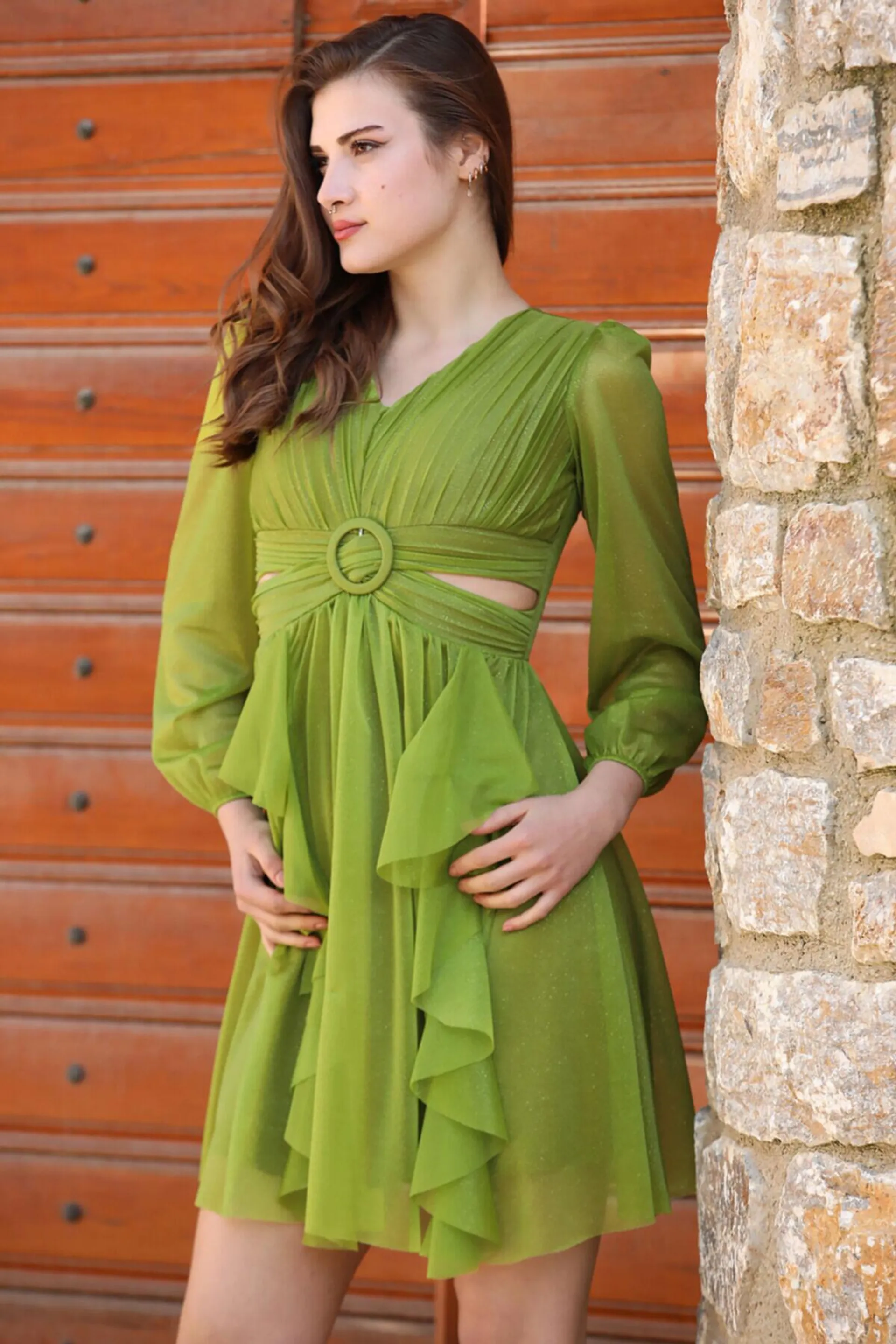 Simli Kadın Abiye Elbise Yeşil