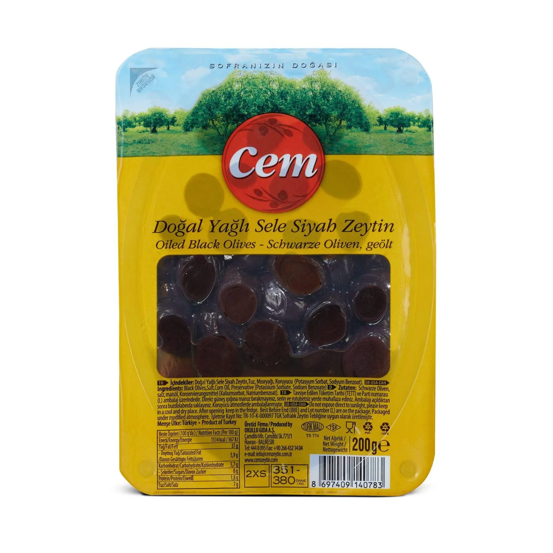 Cem Doğal Yağlı Sele Siyah Zeytin 200 Gr