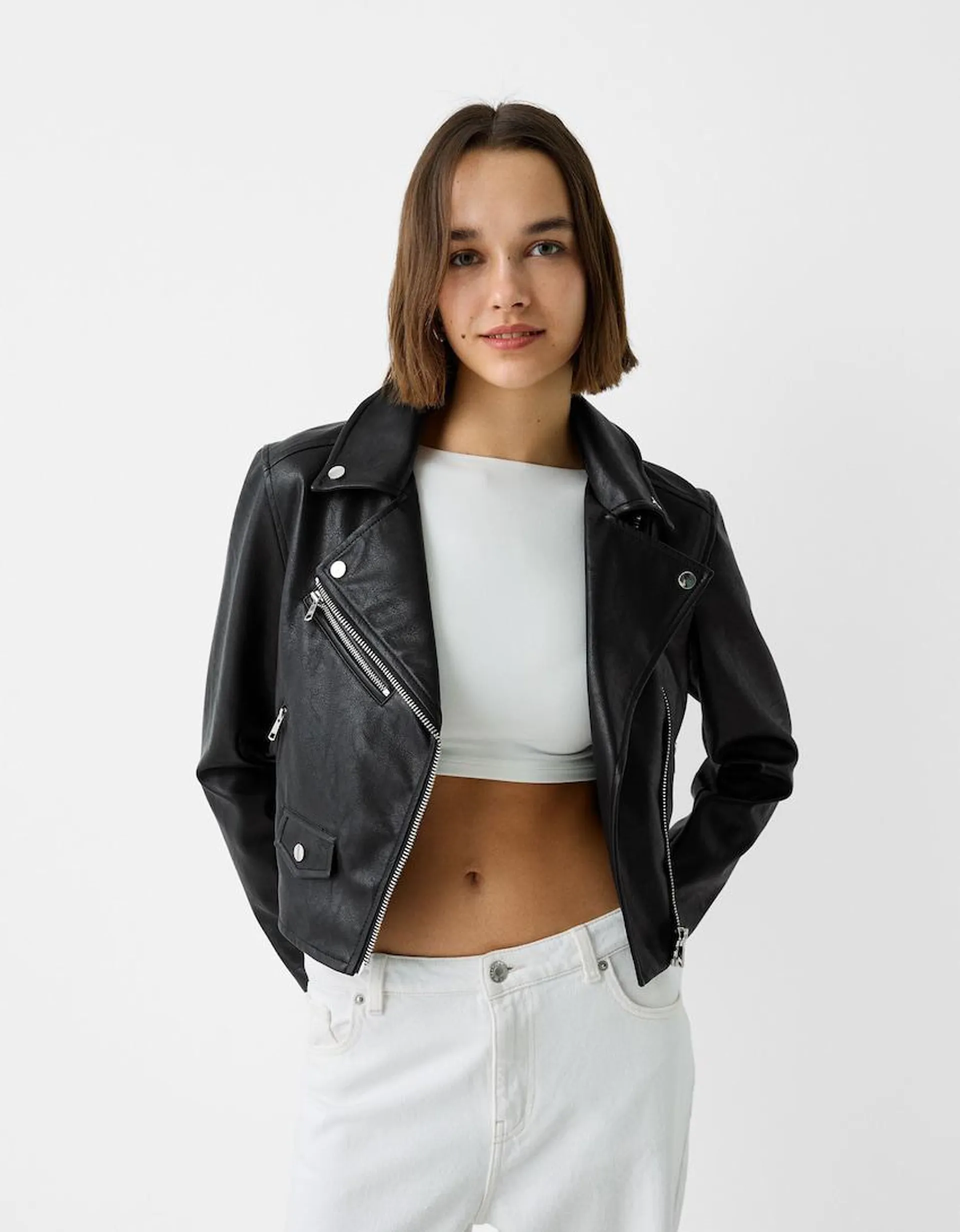 Faux leather biker jacket