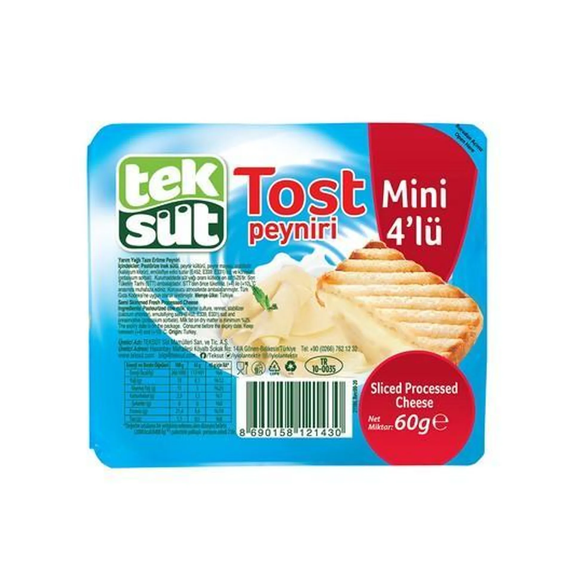 Teksüt Dilimli Tost Peyniri 60 gr