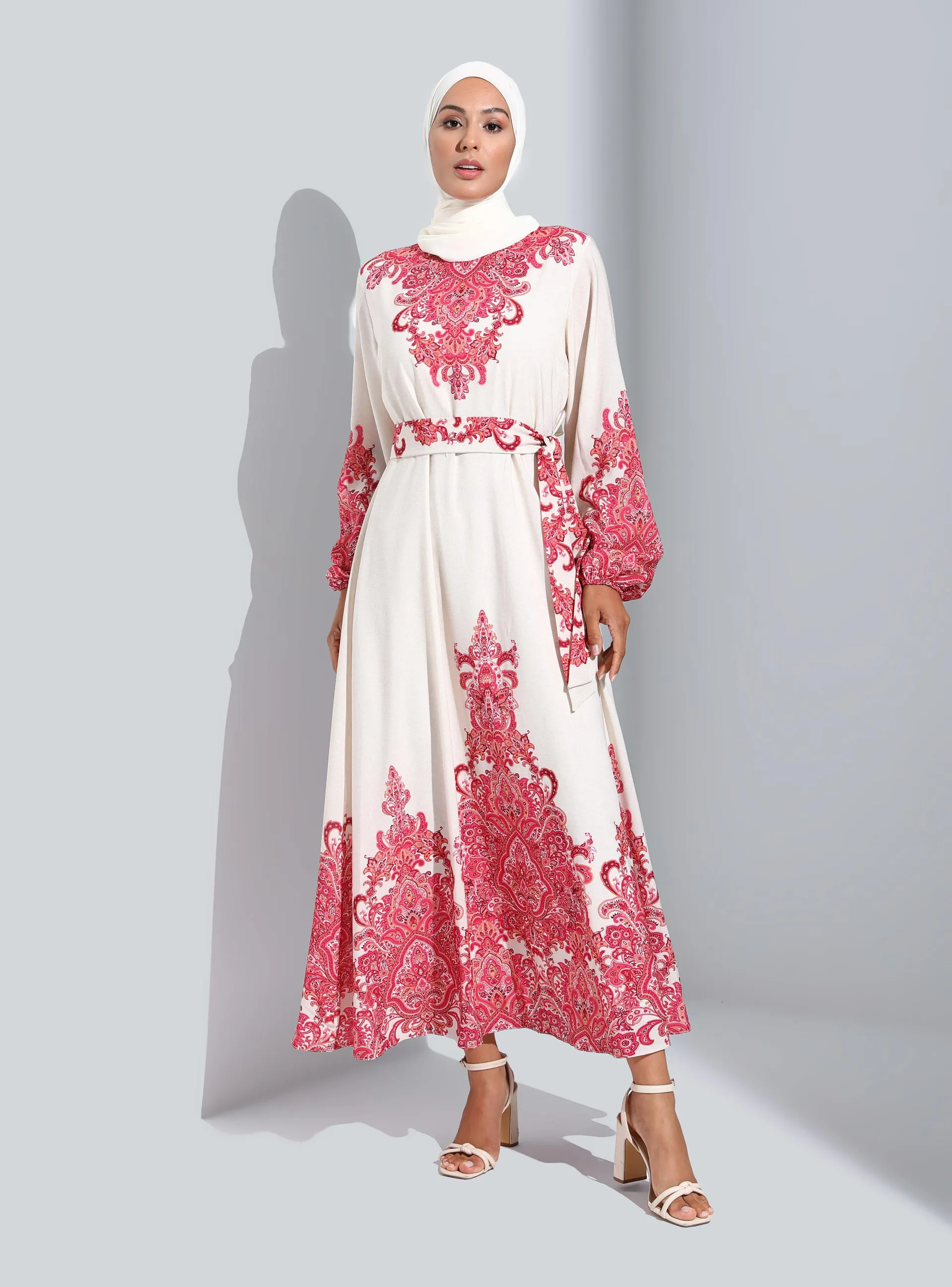 Cherry Color - Ethnic - Crew neck - Unlined - Modest Dress