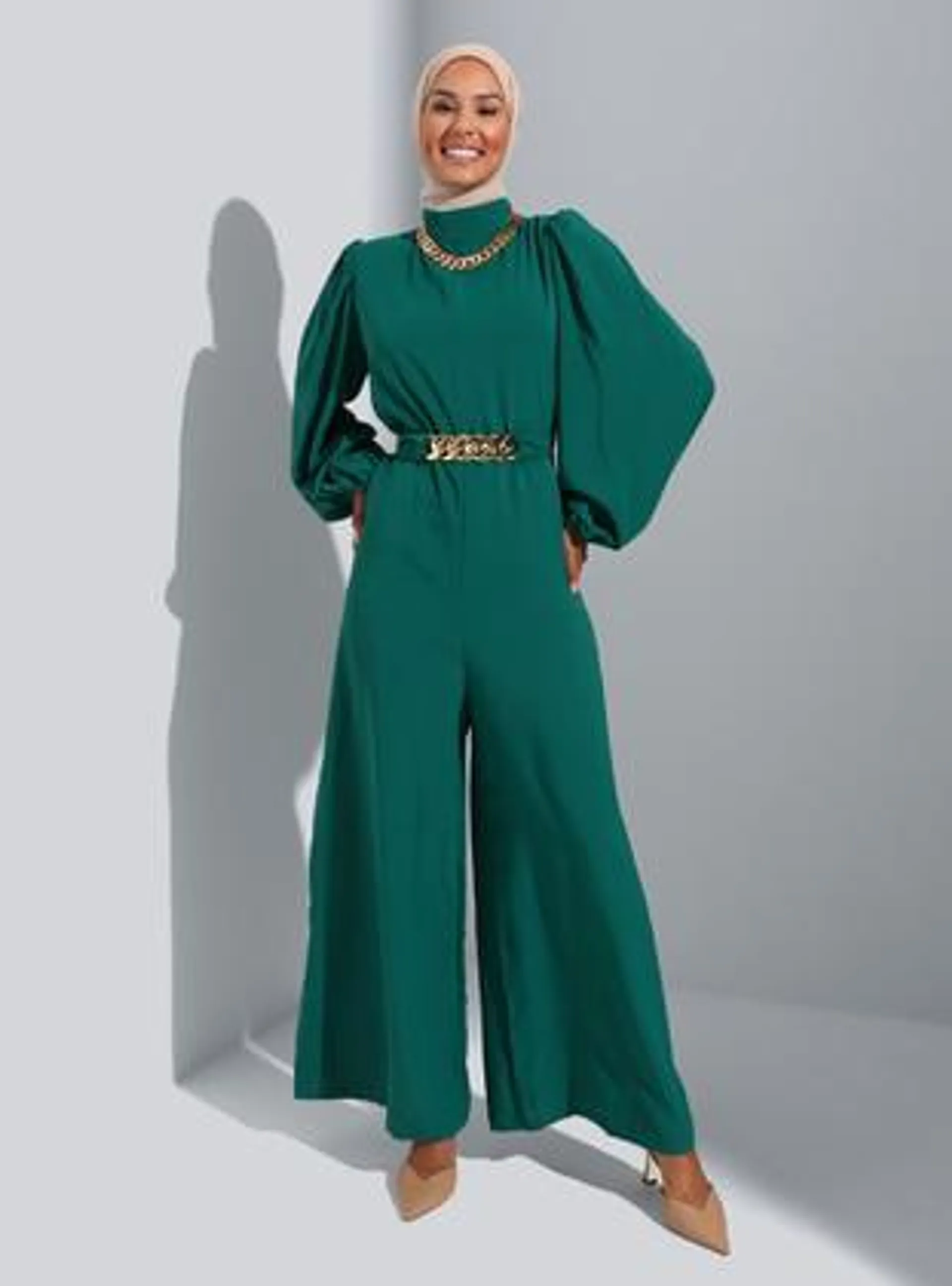 Refka - Unlined - Crew neck - Emerald - Evening Jumpsuits - Refka