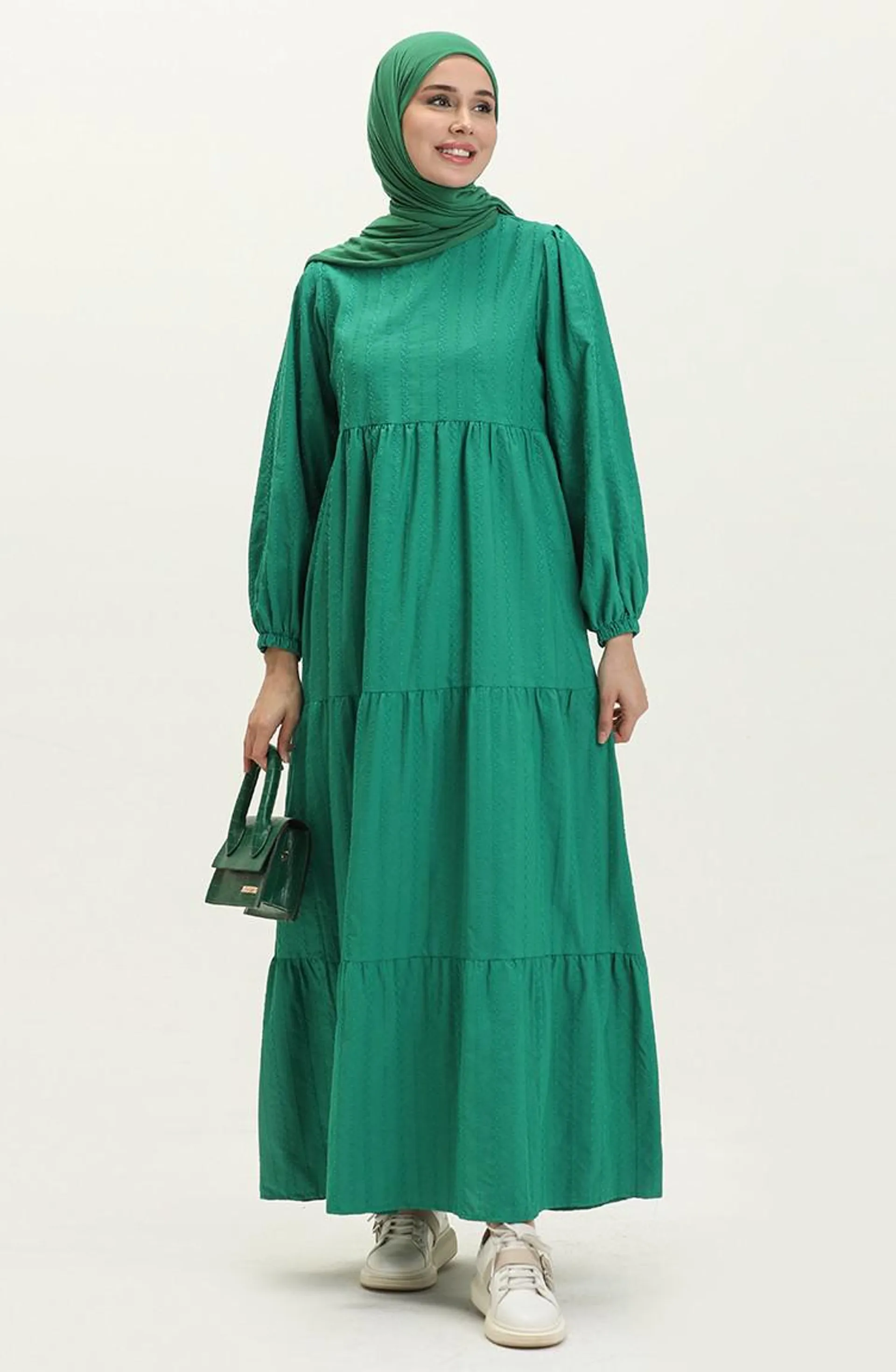 Elastic Sleeve Brode Dress 24Y8984-02 Emerald Green 24Y8984-02