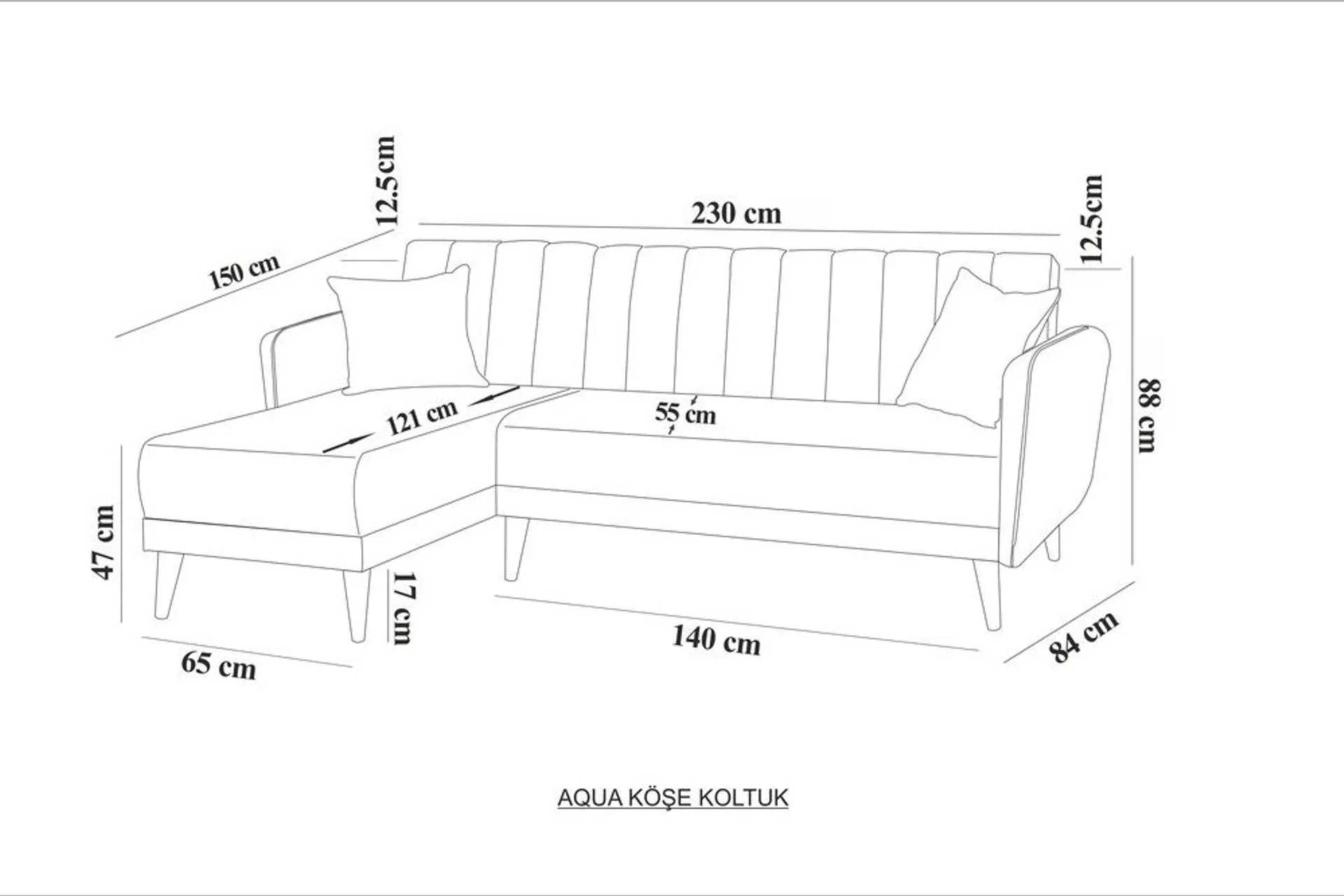 AQUA KÖŞE KOLTUK, ANTRASİT, SOL KÖŞE (UV3-1773)