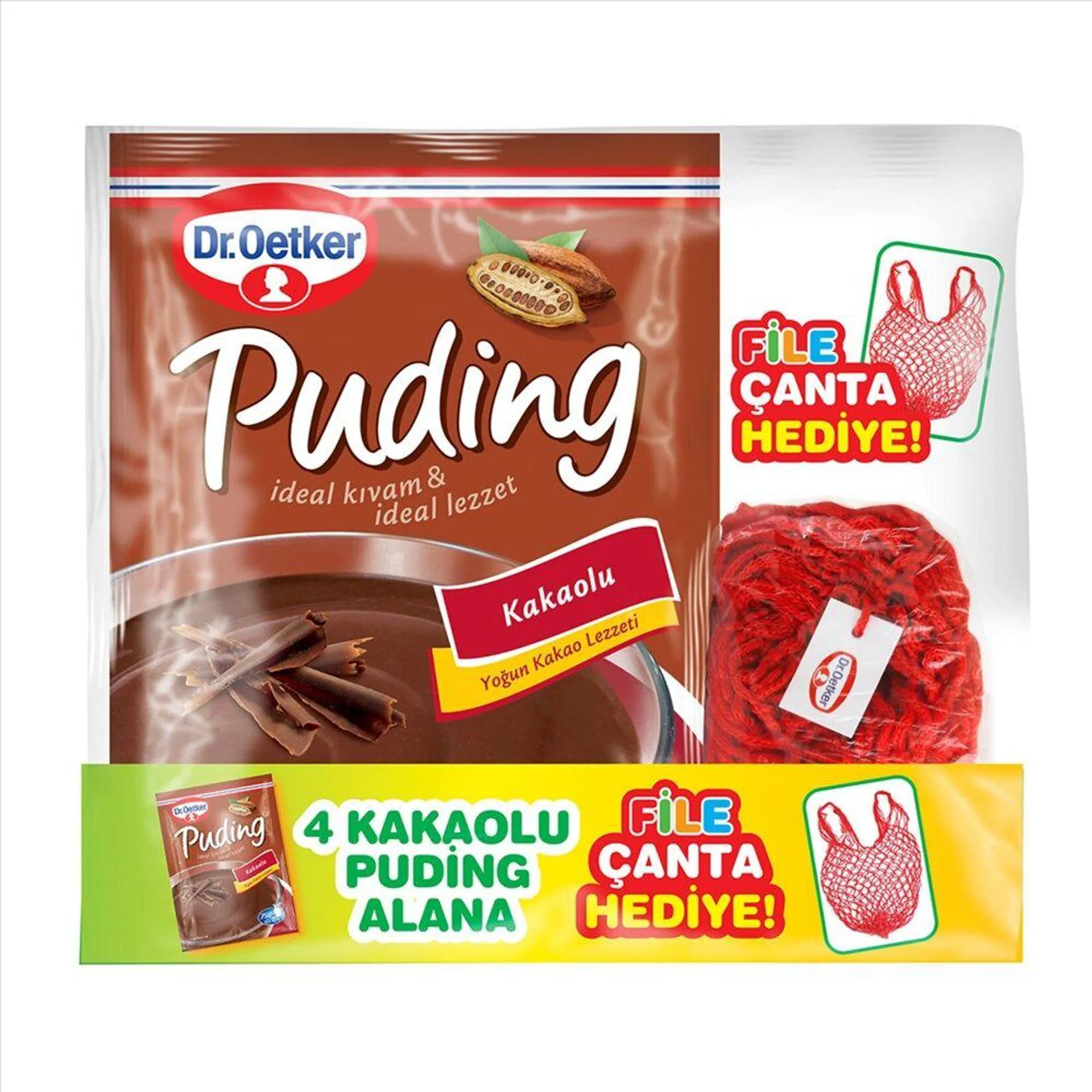 Dr.Oetker 4 Kakaolu Puding+File Çanta Hediye 588 g