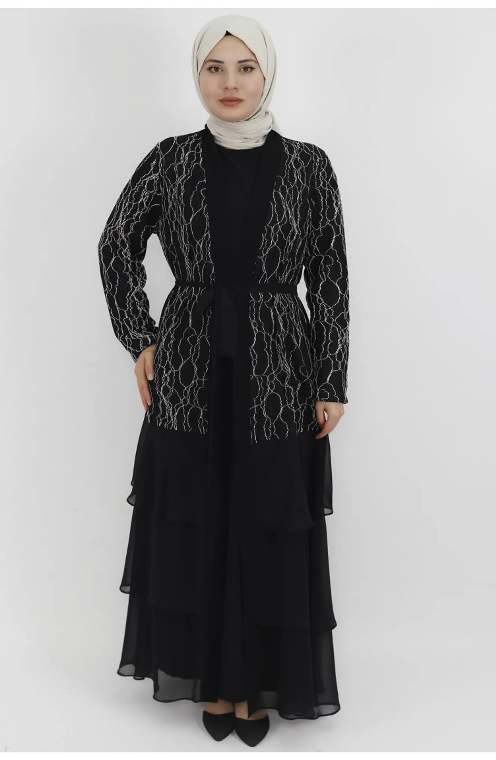 Black Hijab Evening Dress 4399-01