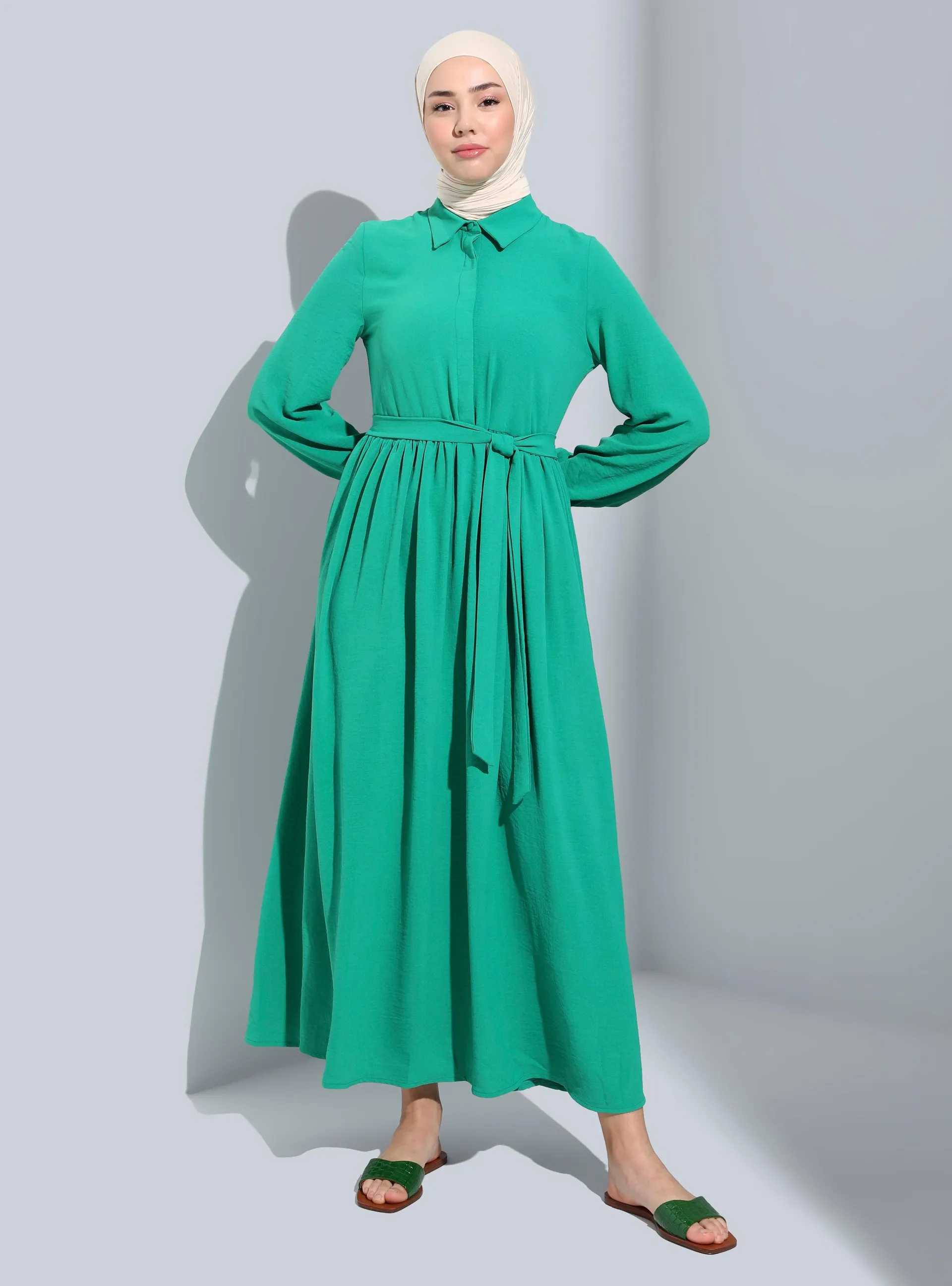 Meadow Green - Point Collar - Unlined - Modest Dress