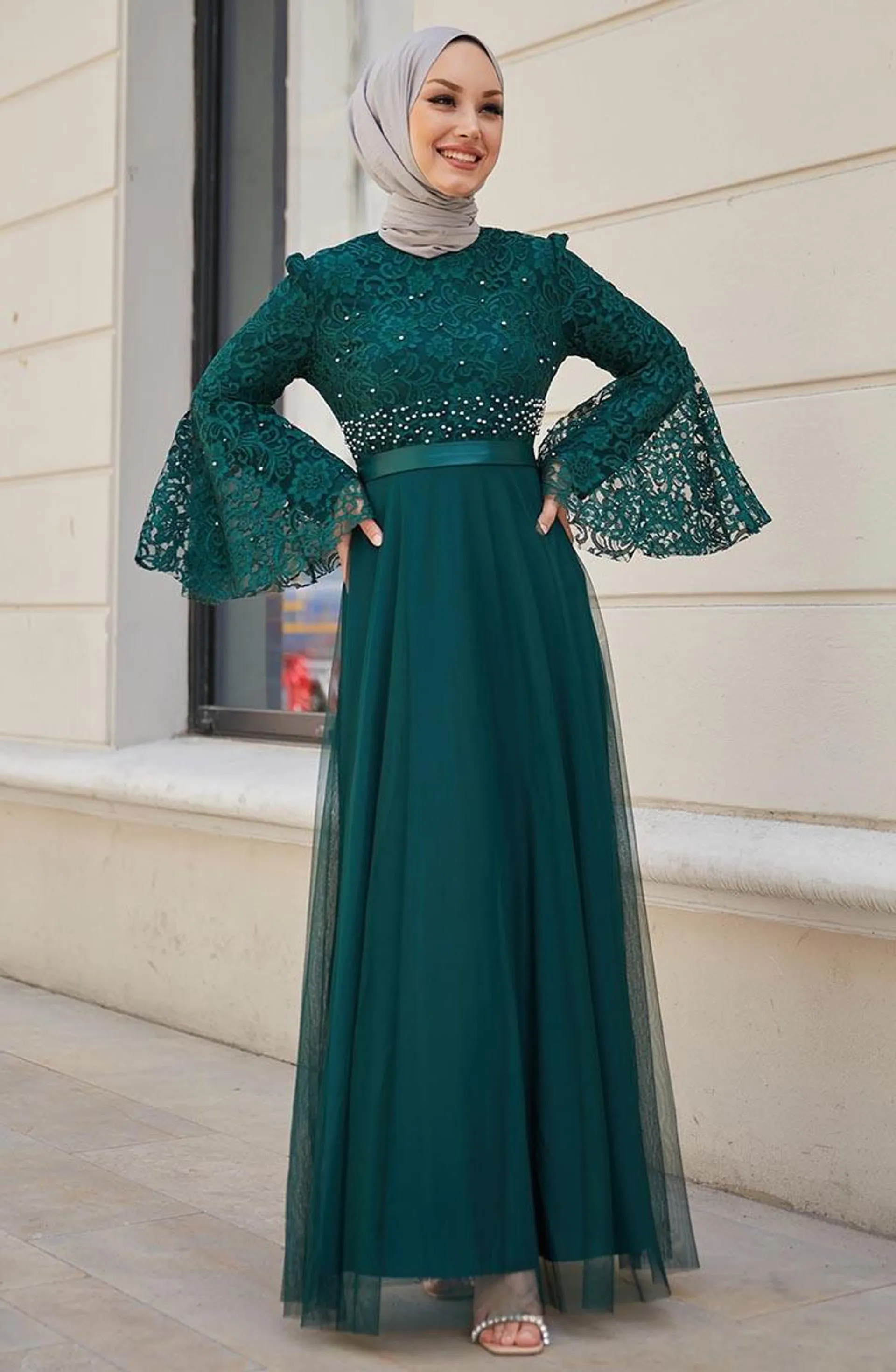 Lace Evening Dress 11153-04 Emerald Green 11153-04