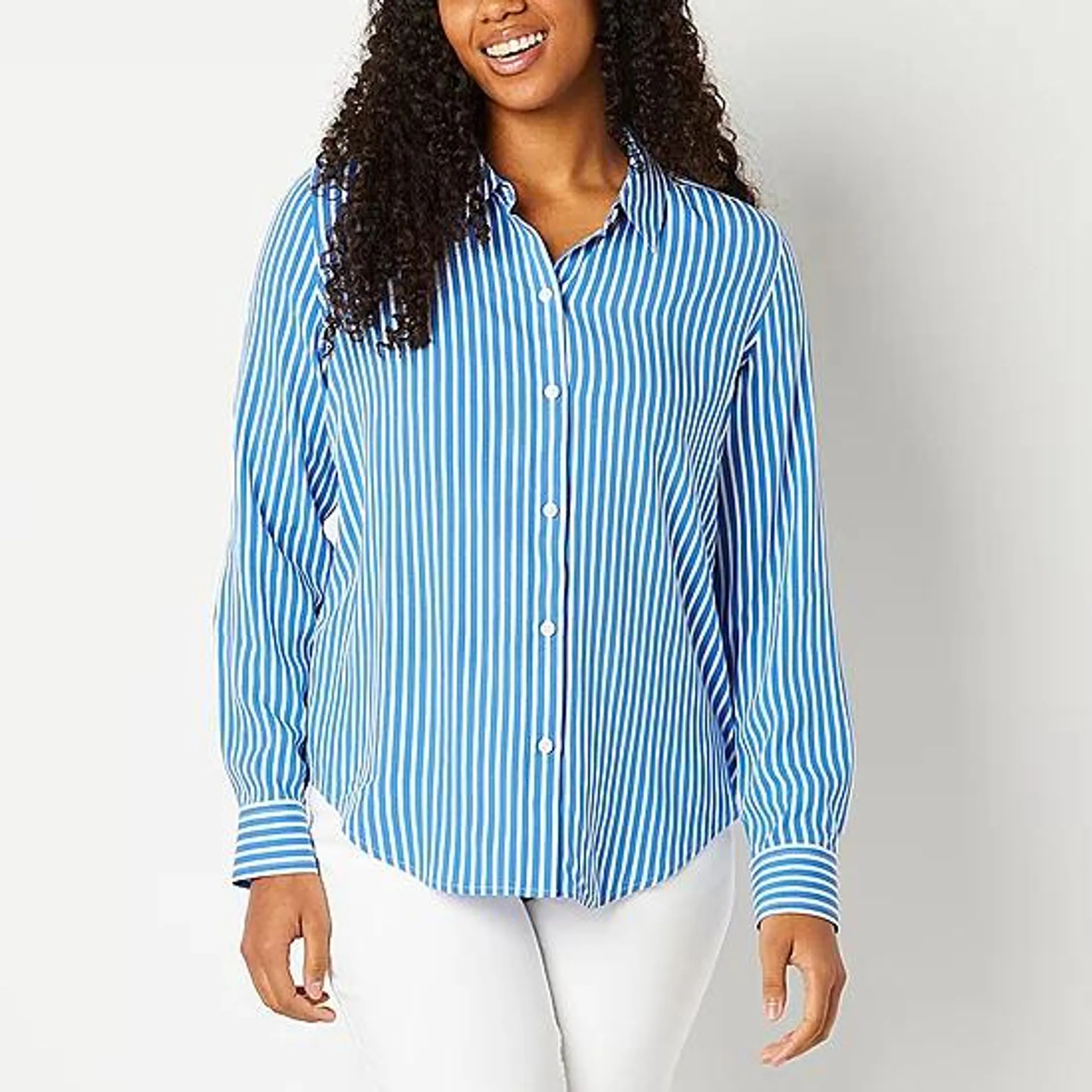 Liz Claiborne Womens Long Sleeve Regular Fit Button-Down Shirt