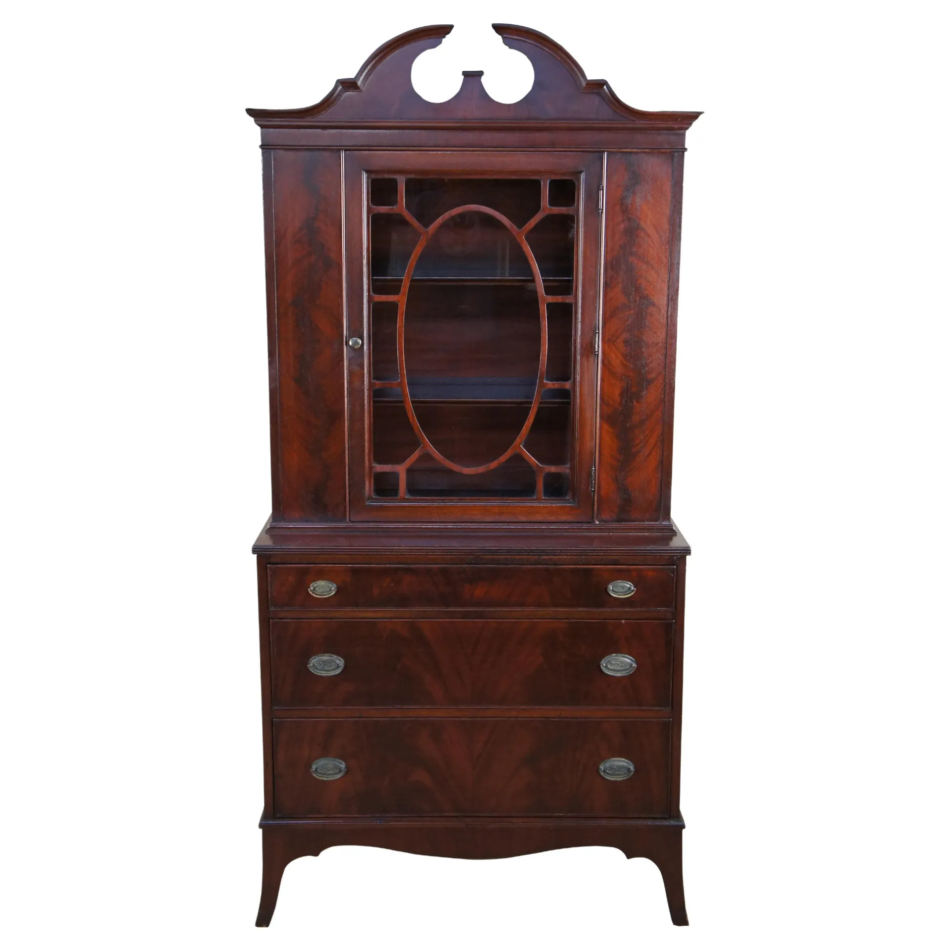 Antiguo Georgiano Flame Caoba Armario China Curio Gabinete Hutch 76"