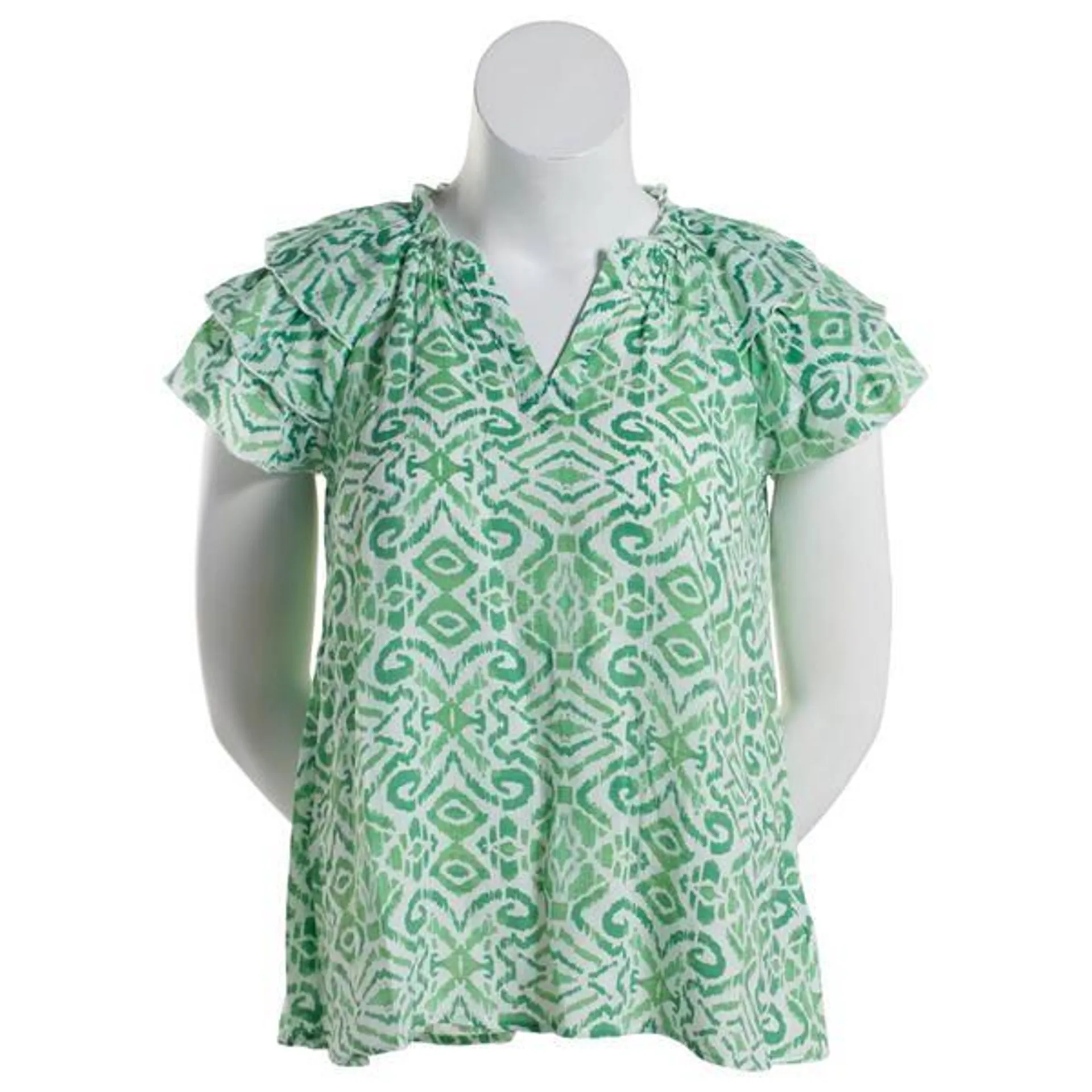 Womens Nanette Lepore Short Tiered Sleeve Damask Blouse