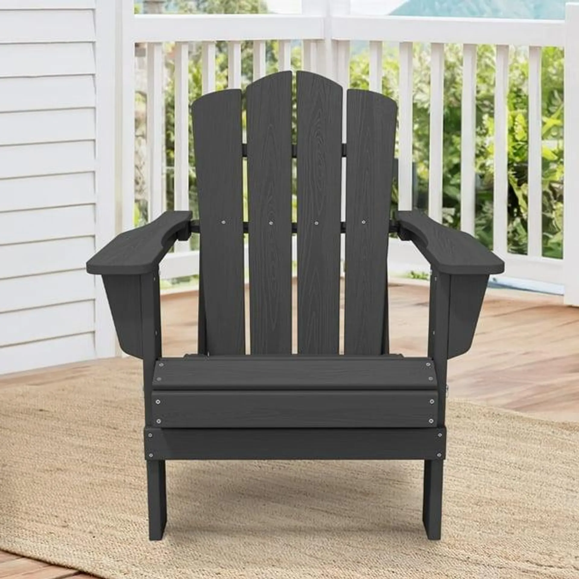 Outdoor Patio Folding HDPE Resin Adirondack Chair, Grey