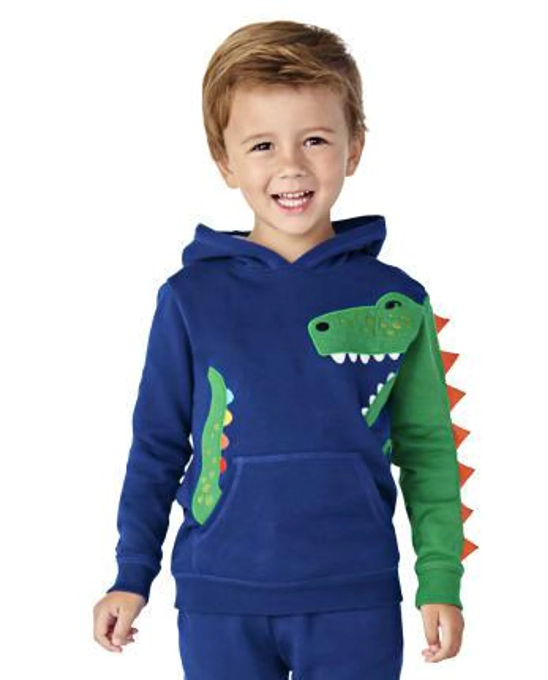 Boys Embroidered Dino Hoodie - Dino-Mite - navy sail