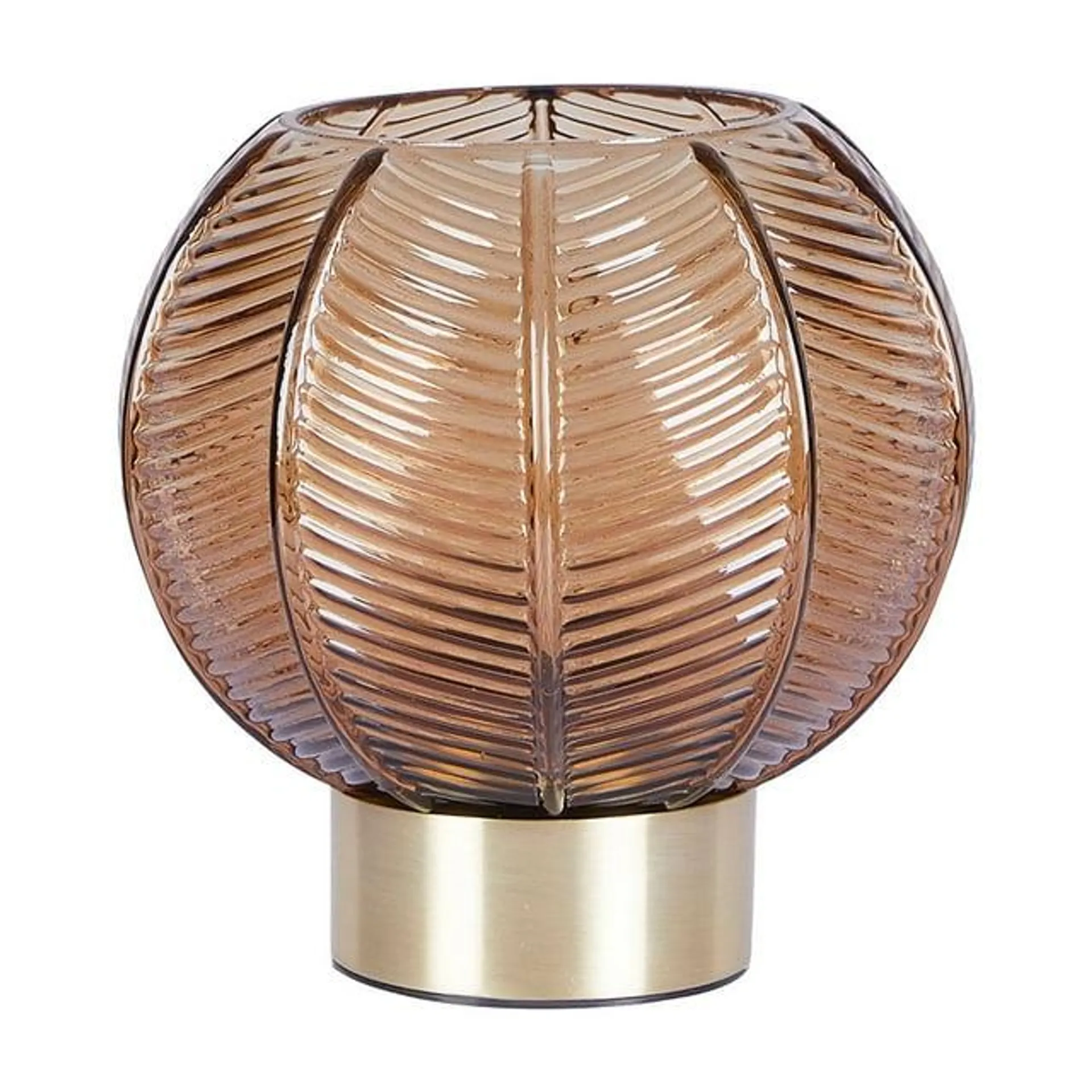 Beautiful by Drew Barrymore 6” Gold Table Lamp with Ribbed Glass Shade