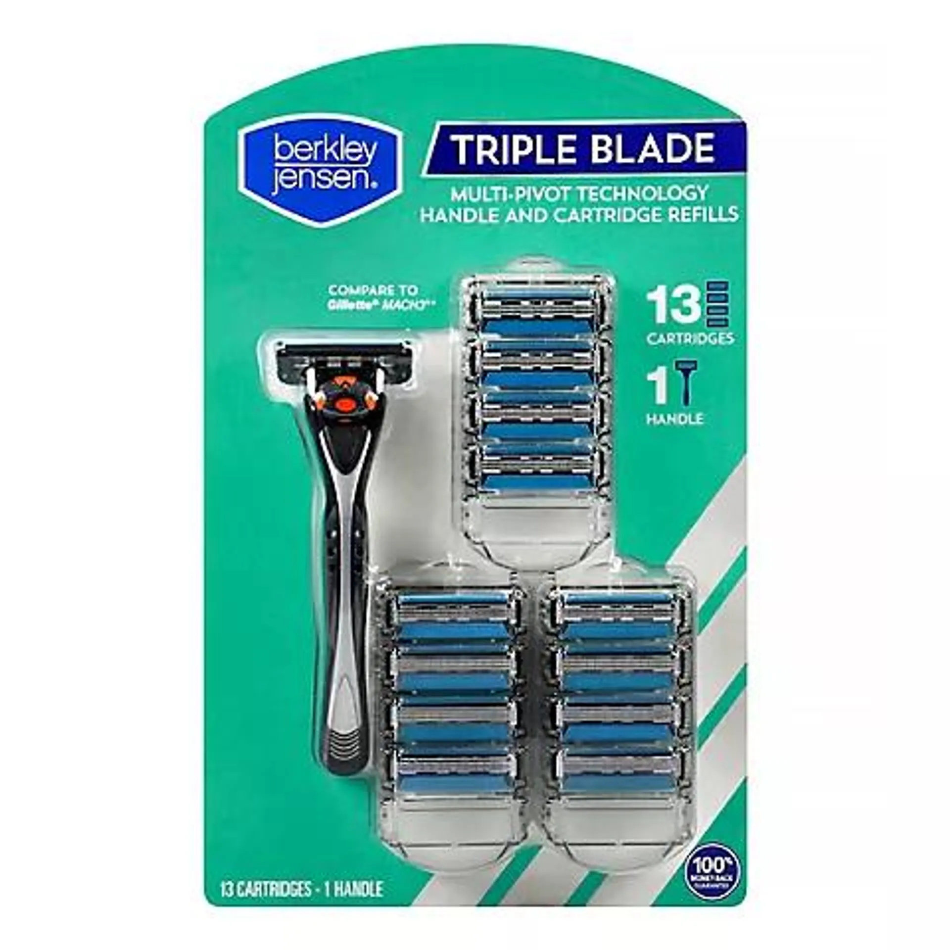 Berkley Jensen Men's Triple Blade Shaving System Handle with 13 Refills