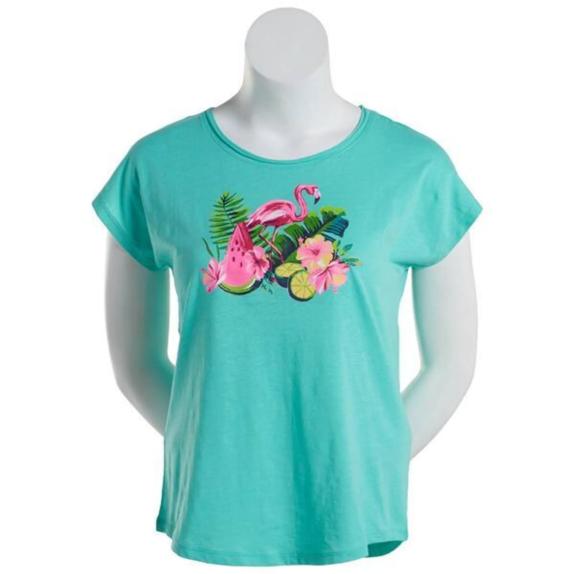 Plus Size Kiwi Fresh Short Sleeve Flamingo Watermelon Graphic Tee