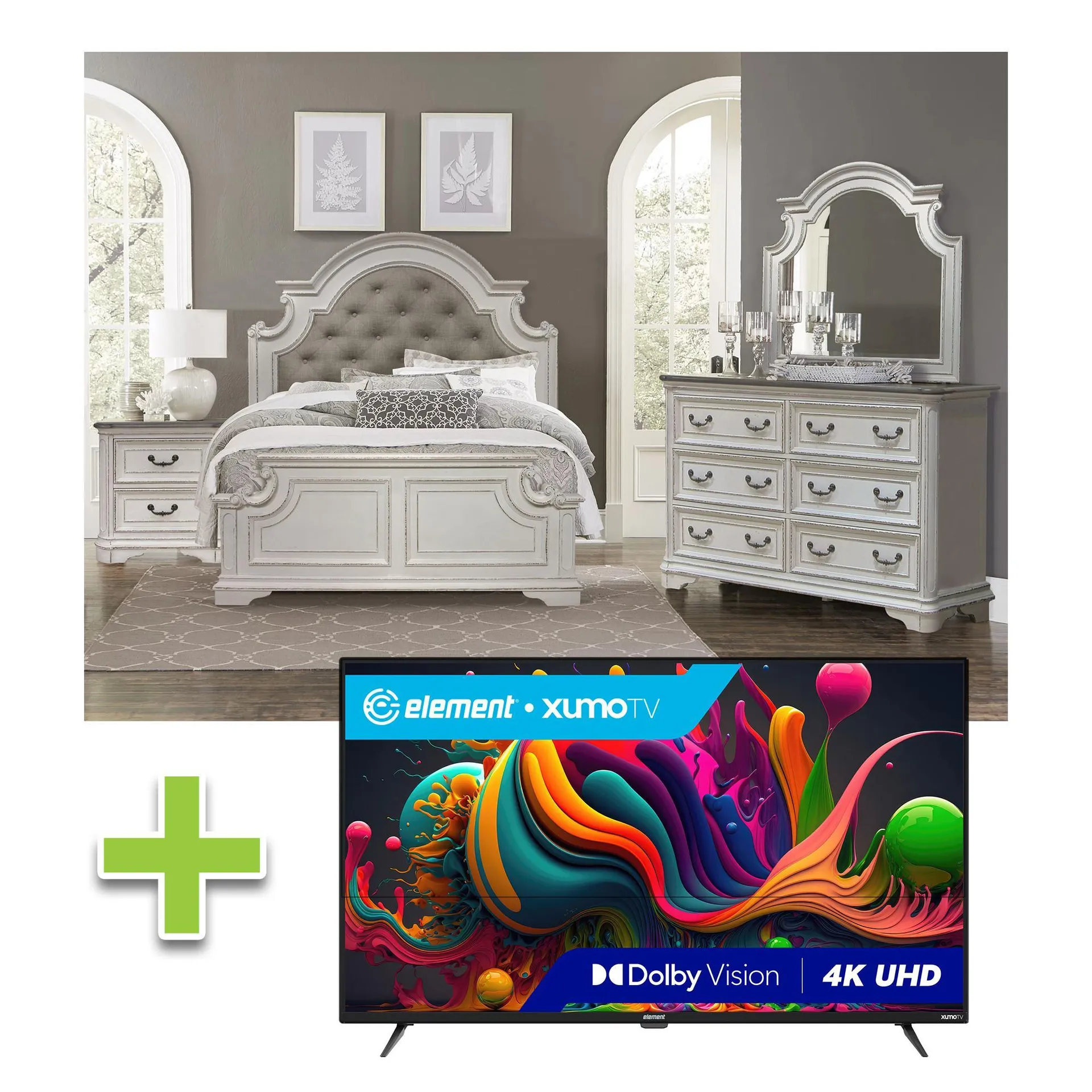 6 - Juego de dormitorio Madison Queen de piezas con Element 50 " Televisor inteligente 4K UHD Xumo