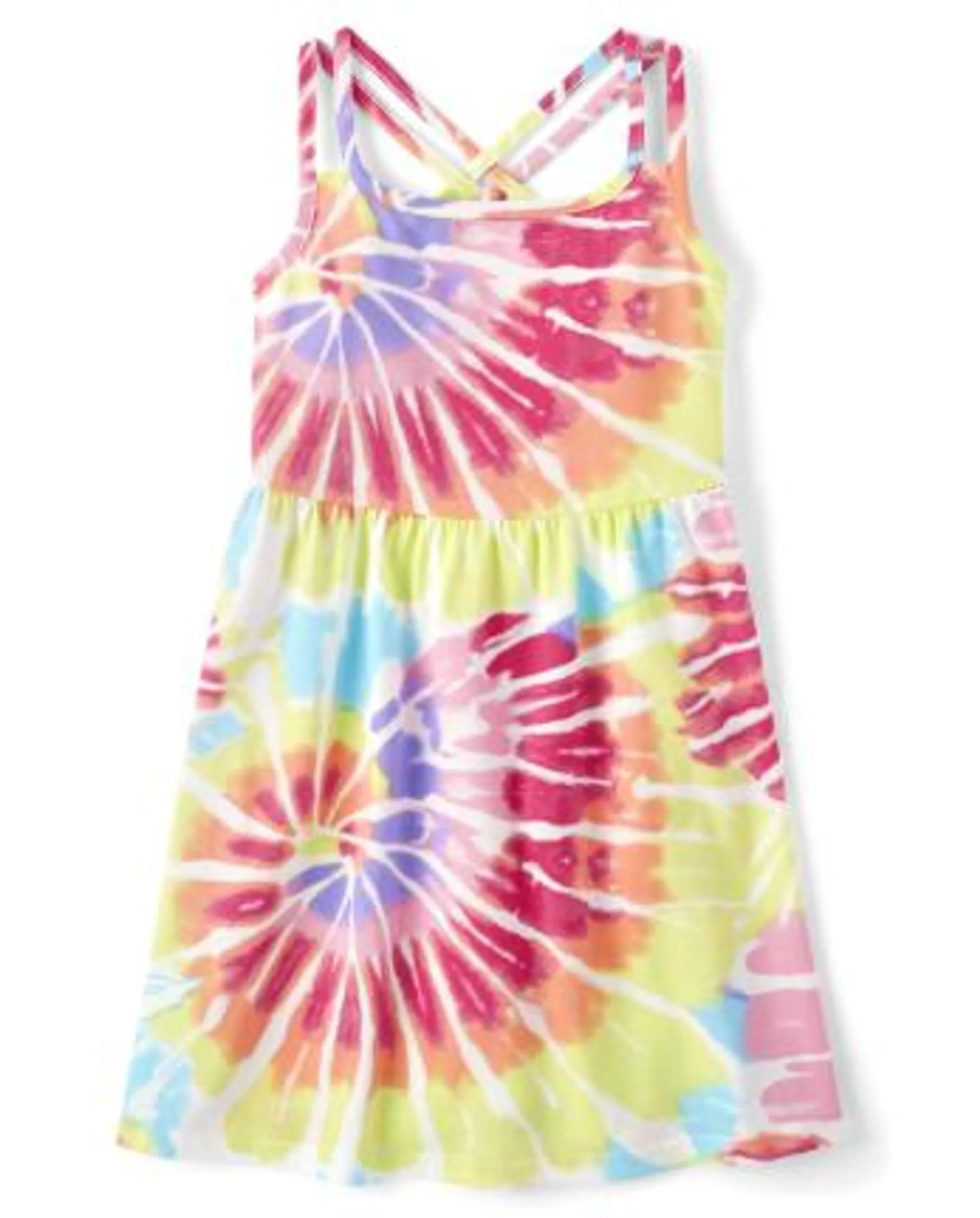 Girls Print Cross Back Dress - multi clr