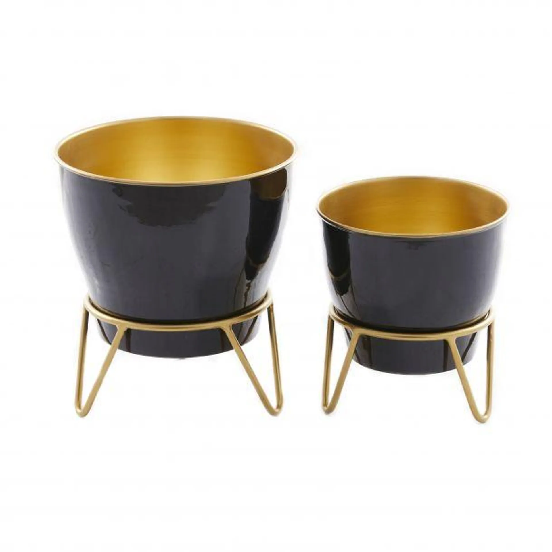 Set of 2 Black Iron Modern Planter, 11 x 10 x 10