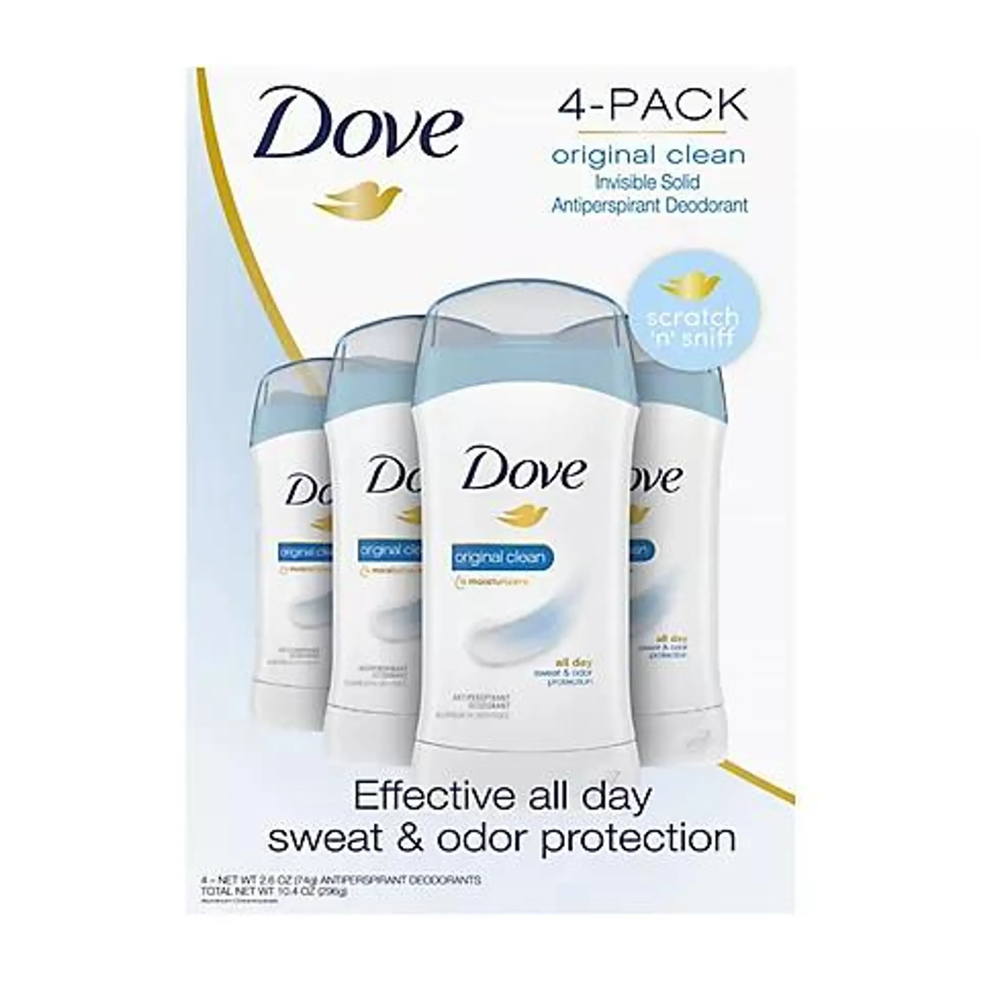 Dove Original Clean Antiperspirant Deodorant Invisible Solid, 4 pk./2.6 oz.