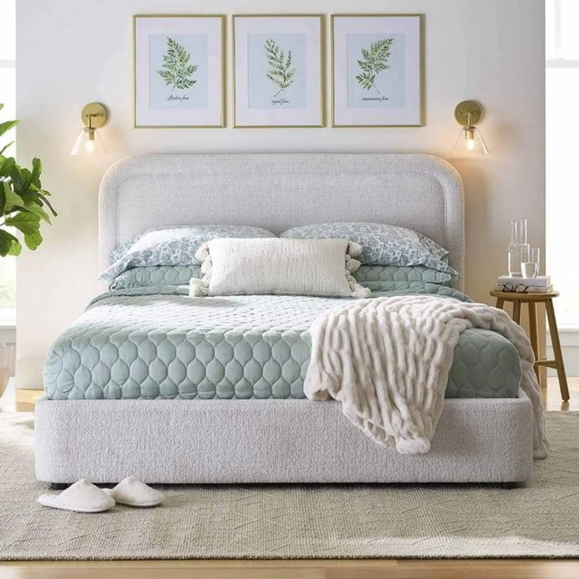 Better Homes & Gardens Juliet Queen Boucle Platform Bed, Ivory