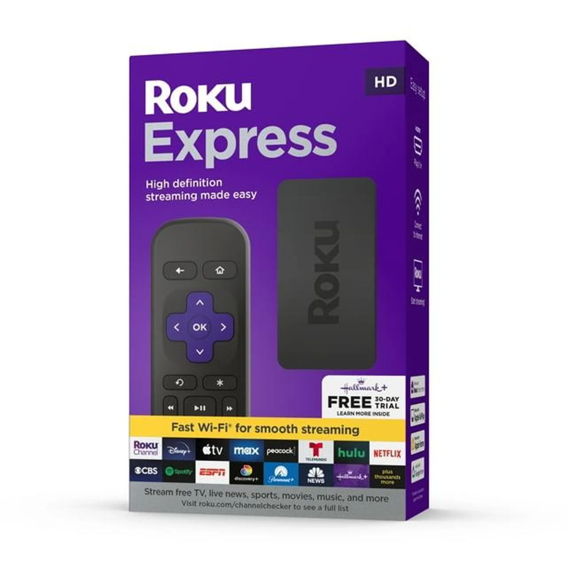 Roku Express HD Streaming Device with High-Speed HDMI Cable, Standard Remote (No TV Controls) and Fast Wi-Fi