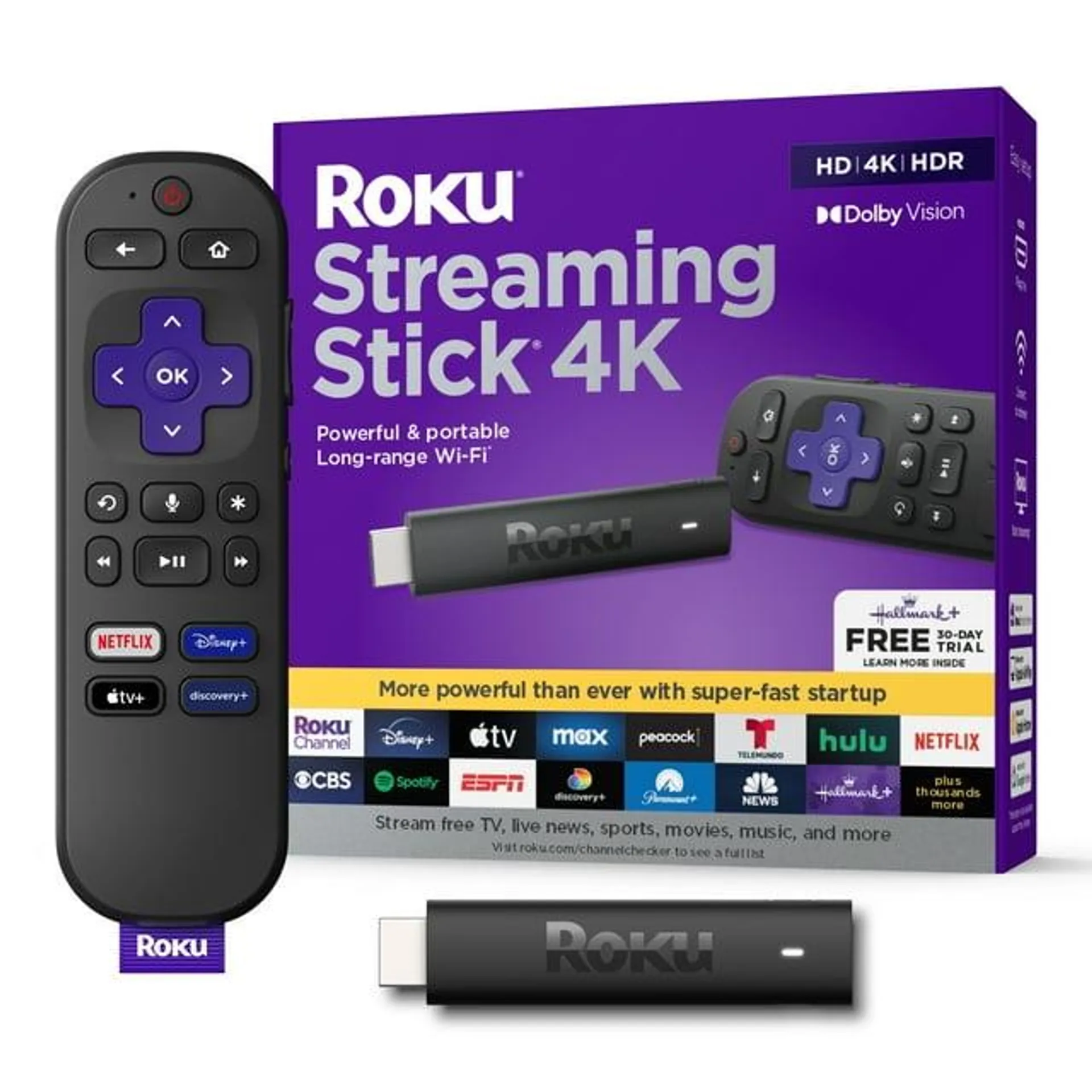 Roku Streaming Stick 4K | Streaming Device 4K/HDR/Dolby Vision with Voice Remote with TV Controls and Long-Range Wi-Fi