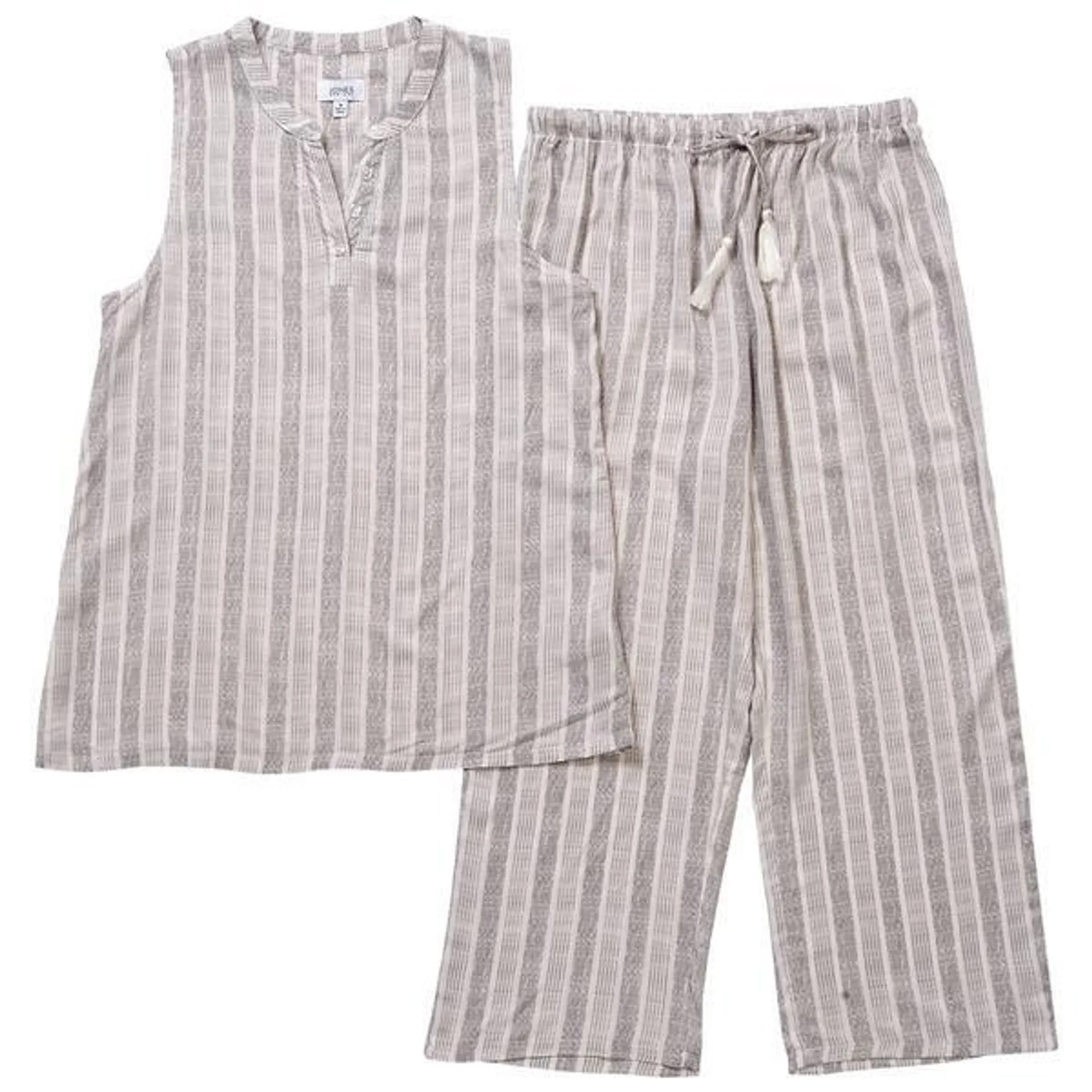 Womens Jones New York Woven Split Tank & Capri Pajama Set - Grey