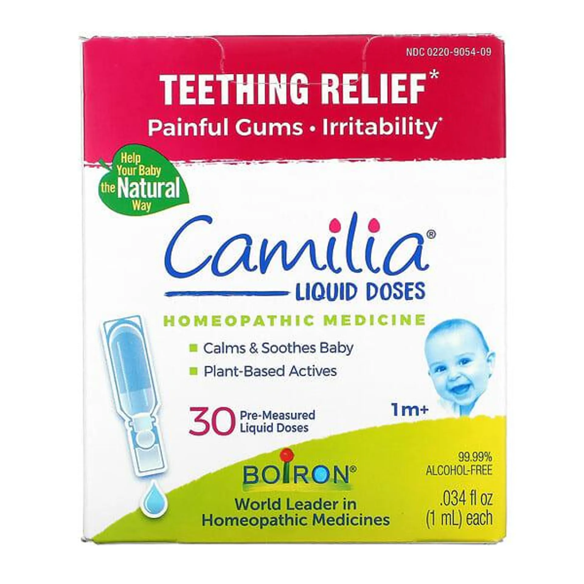 Boiron, Camilia, Teething Relief, 1 Month+, 30 Pre-Measured Liquid Doses, 0.034 fl oz (1 ml) Each