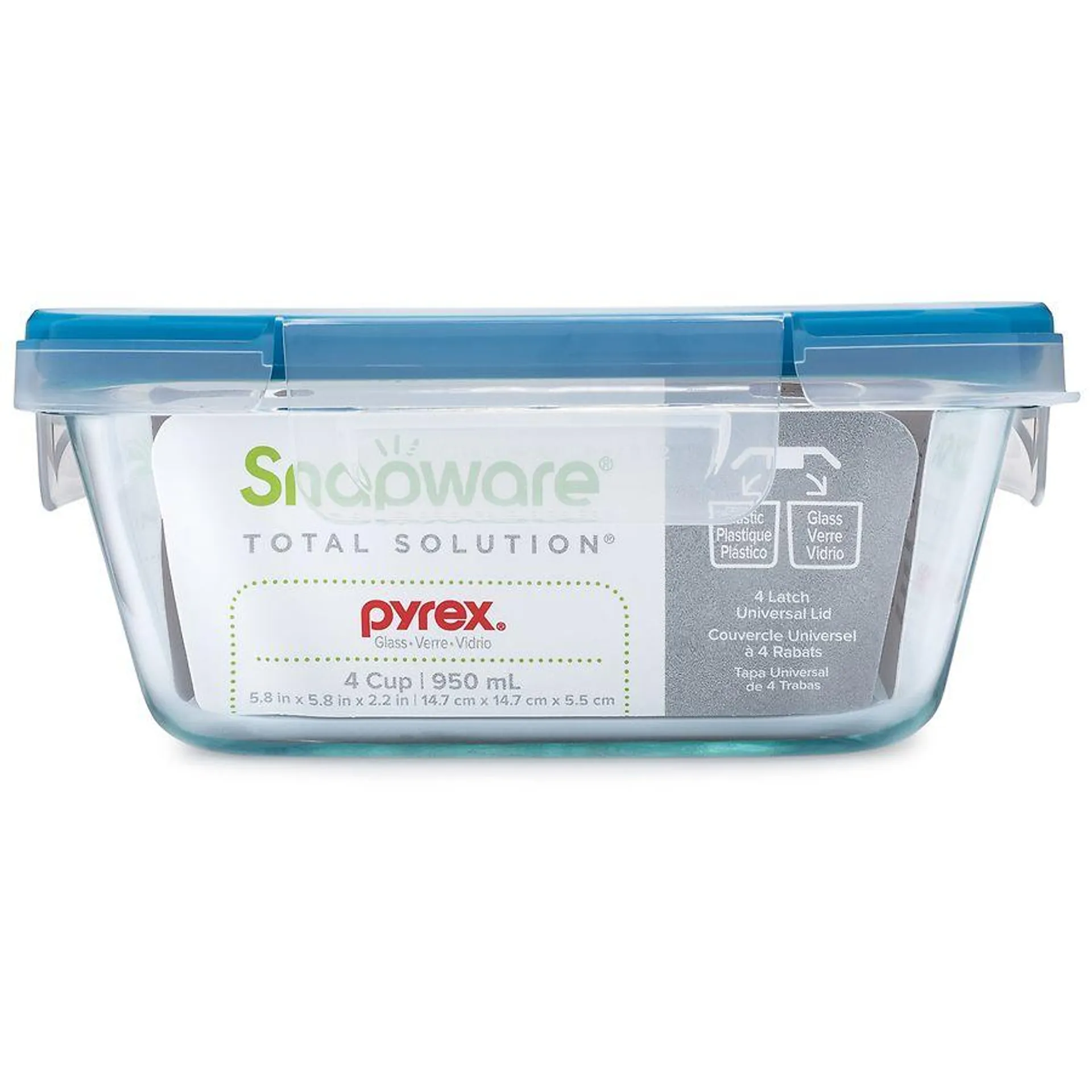 Pyrex Snapware Total Solution Glass Food Storage, Square 4 Cup, 1.0 ea