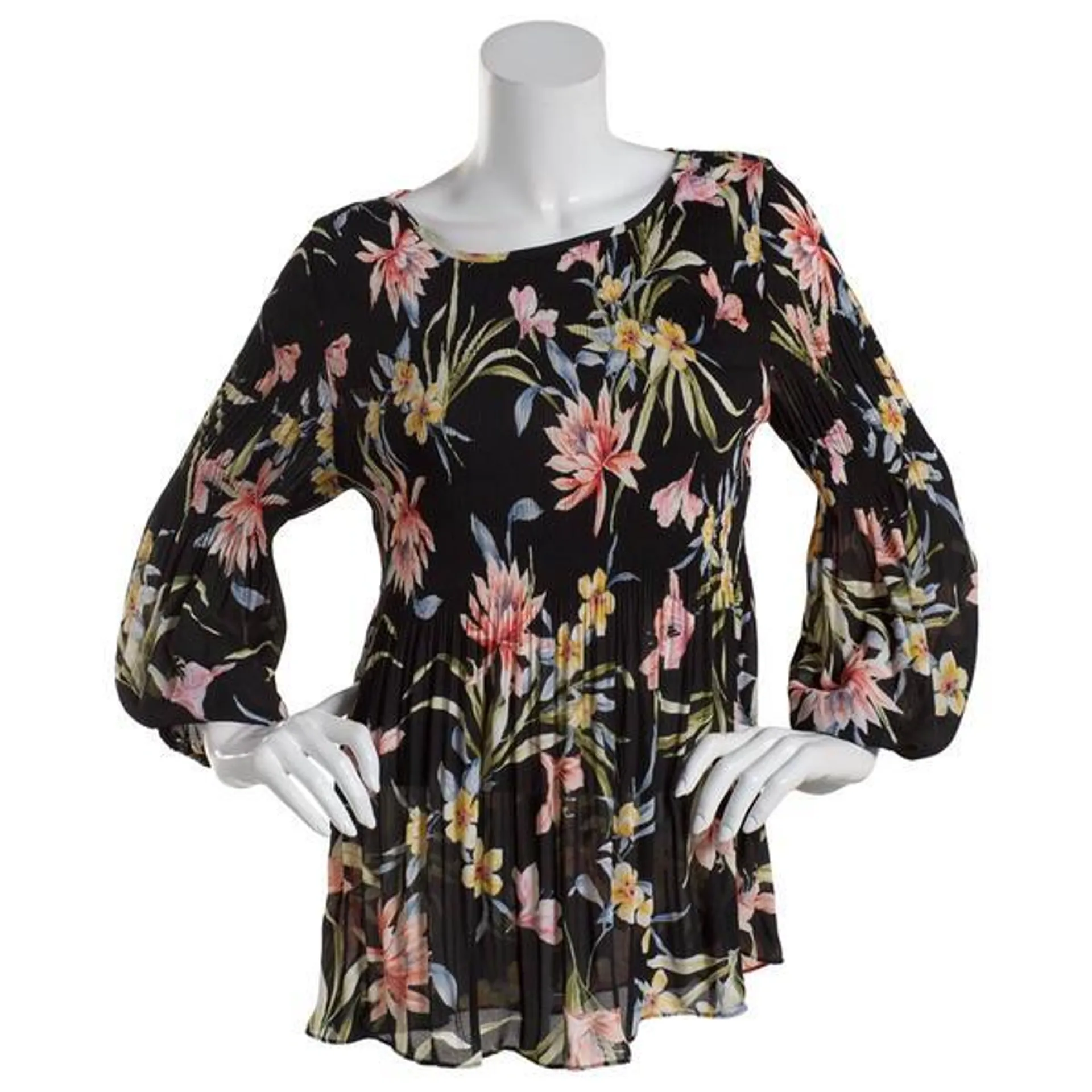 Womens Floral & Ivy 3/4 Sleeve Round Neck Floral Blouse