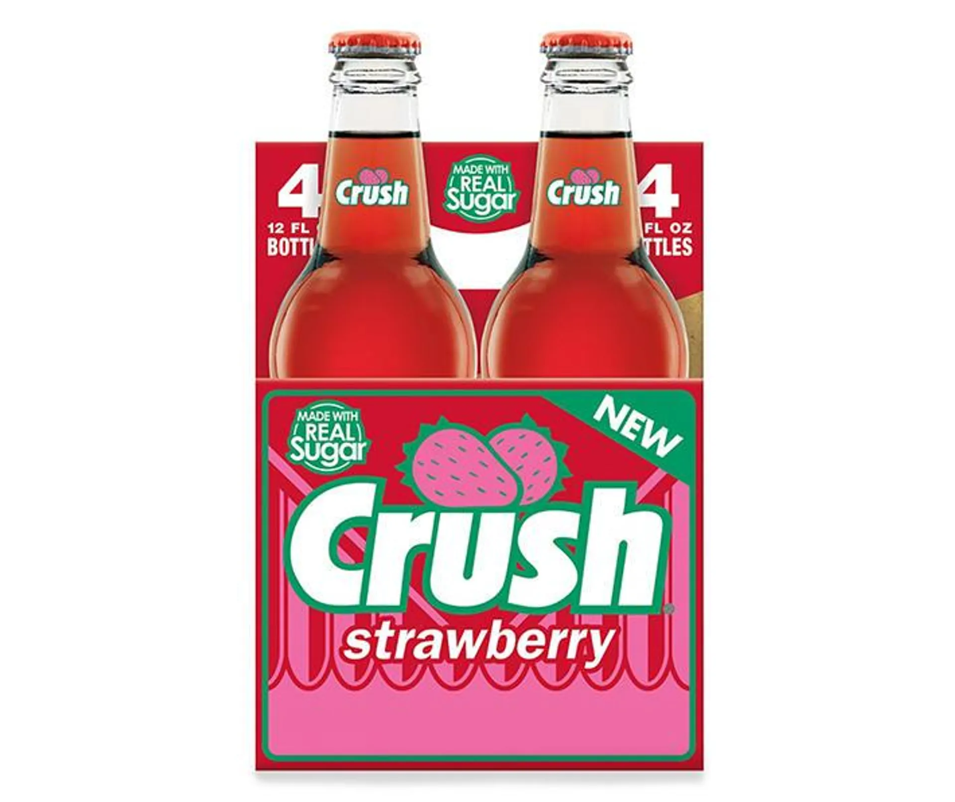 Crush Strawberry Soda Made with Sugar, 12 Fl Oz Glass Bottles, 4 Pack