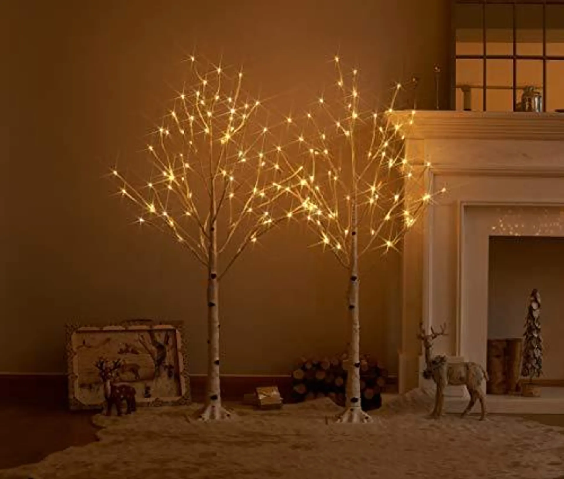 Hairui Pre Lit Birch Tree 2Pack 4FT 72 Warm White LED White Christmas Tree with Partial Twinkling Feature Output 24V Safety