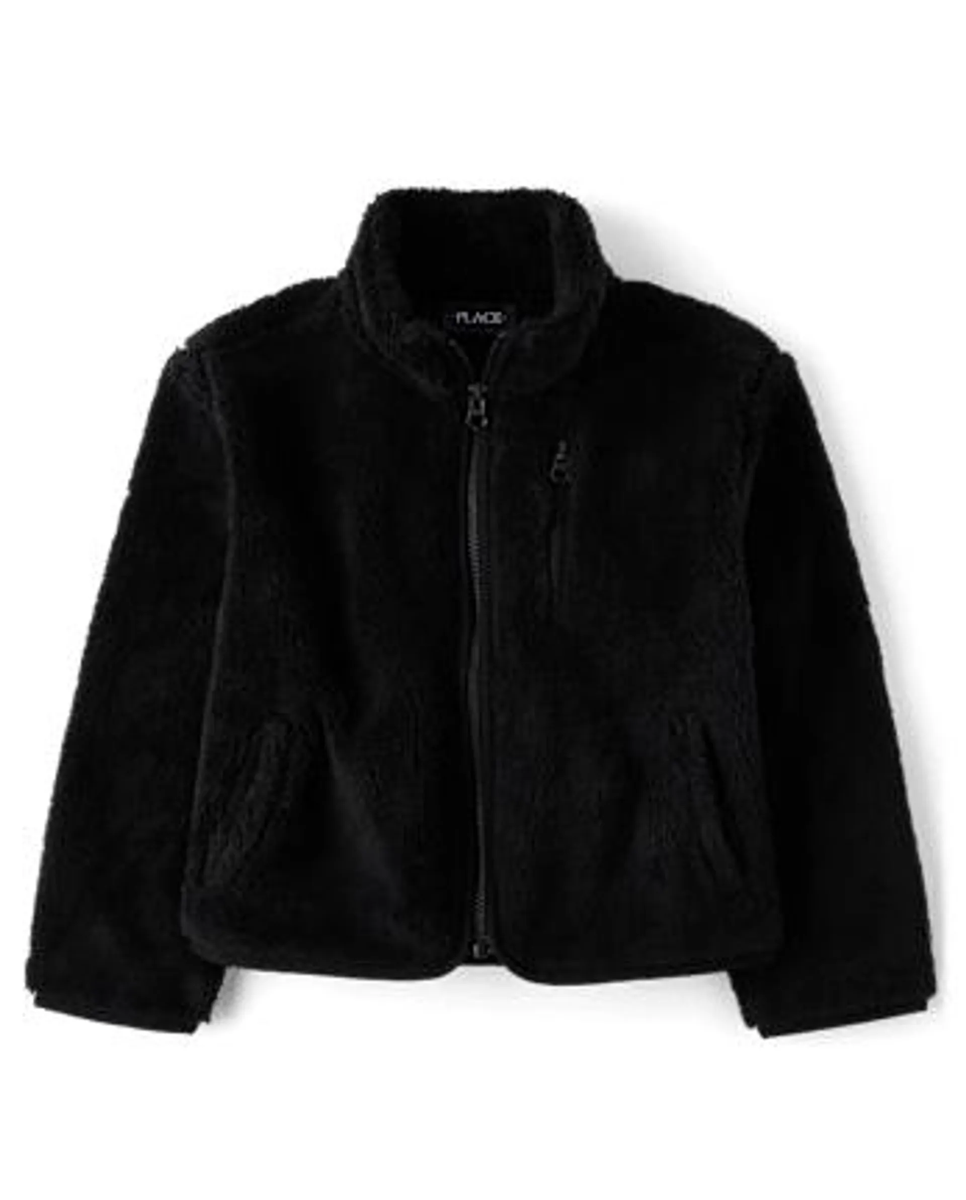 Girls Sherpa Zip Up Jacket - black