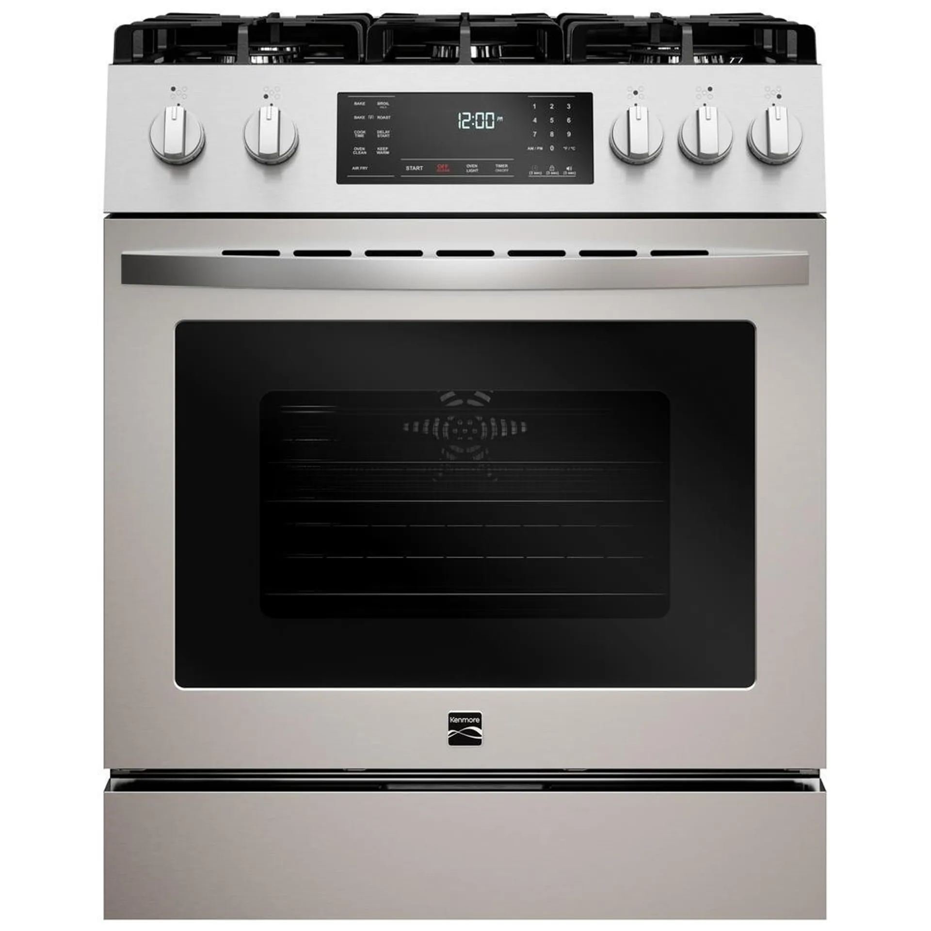 Kenmore 75293 4.8 cu. ft. Front-Control Gas Range with True Convection & Air Fry – Stainless Steel