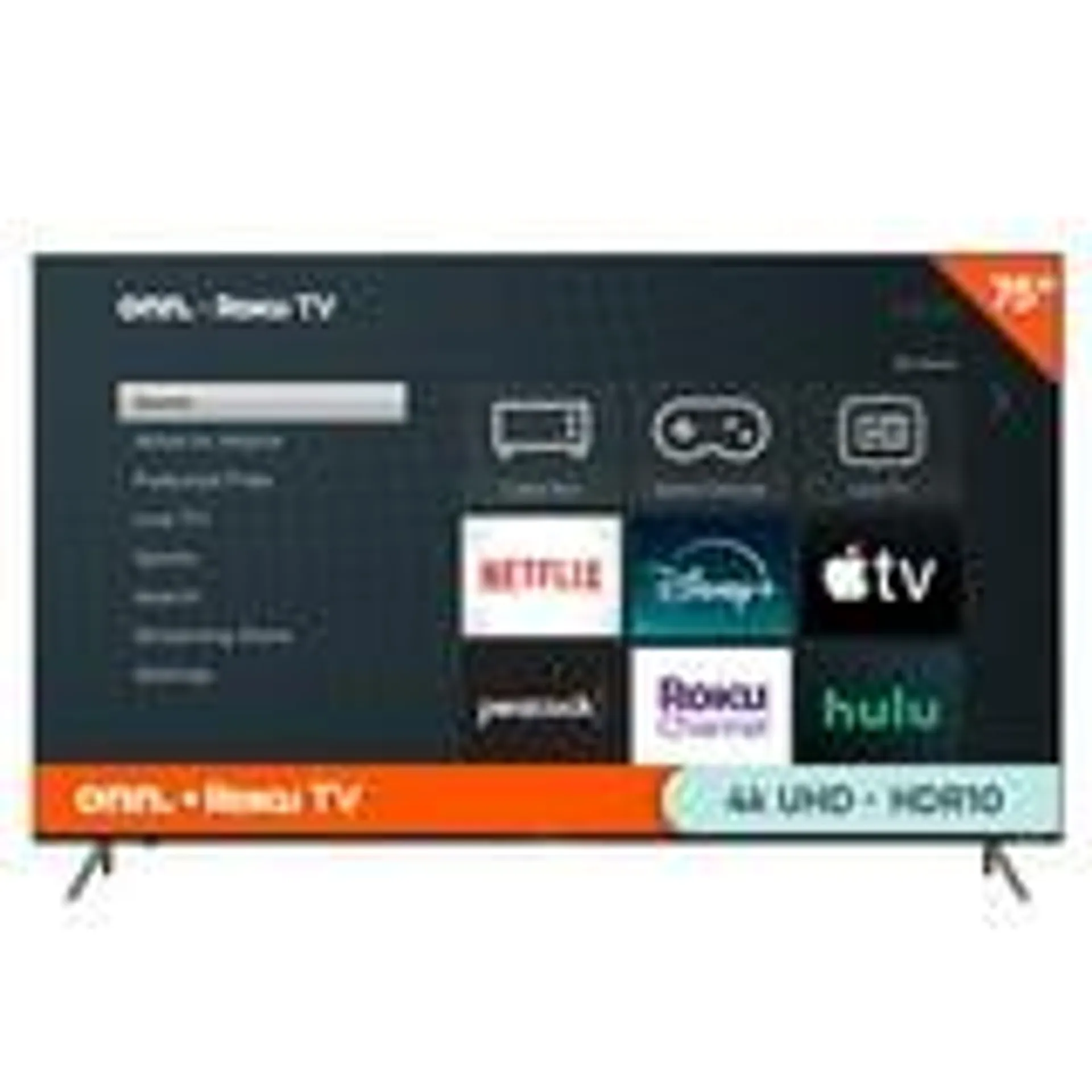 onn 75" Class 4K UHD LED Roku Smart TV, 100044717