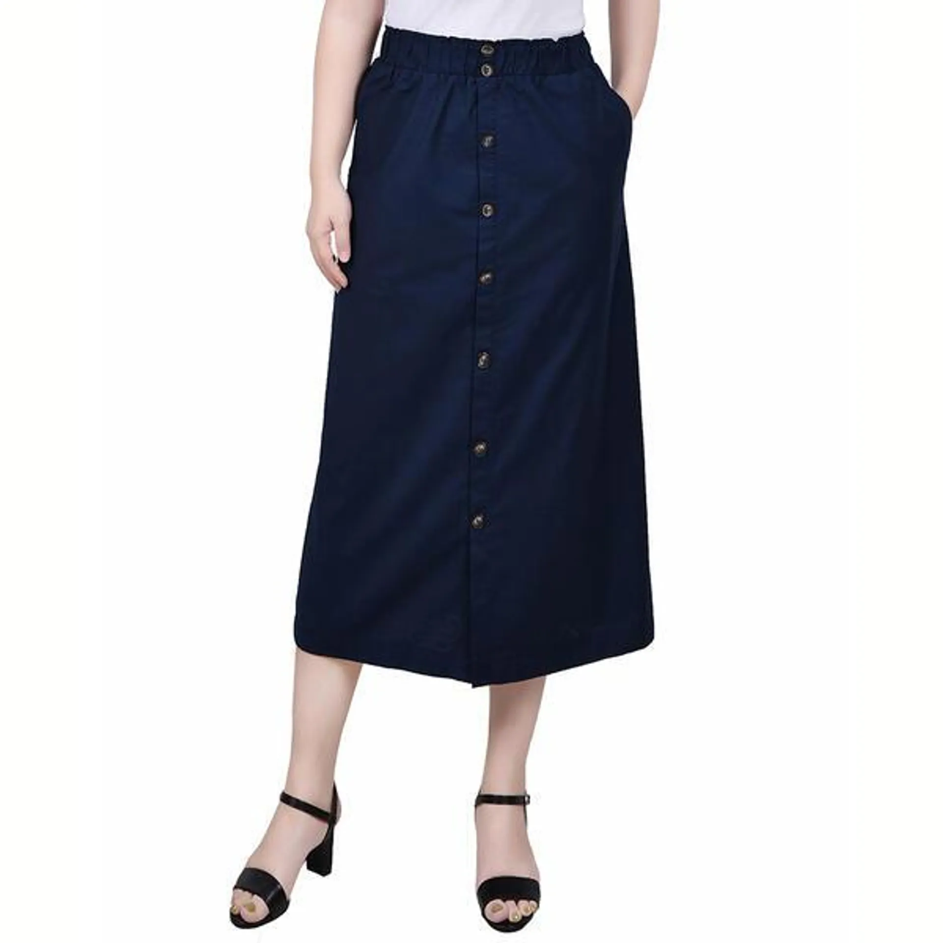 Womens NY Collection Pull On Button Front Linen Skirt