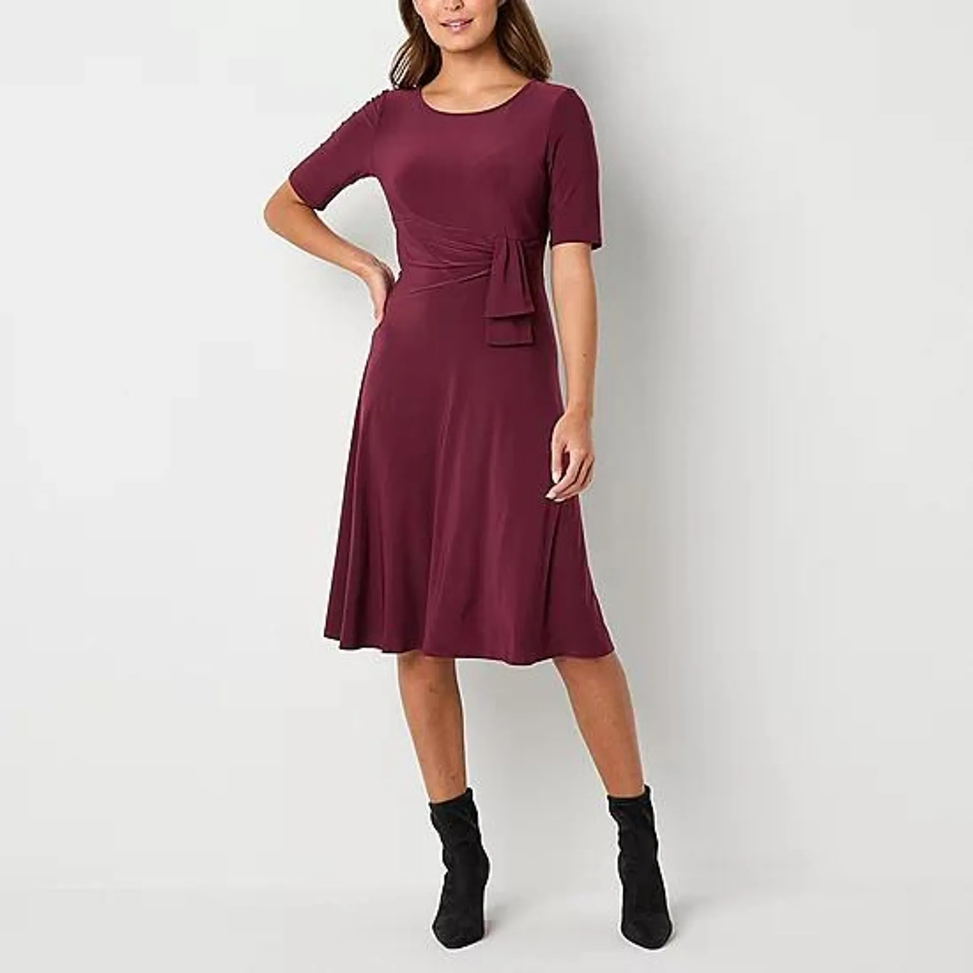 Perceptions Womens Short Sleeve Fit + Flare Dress