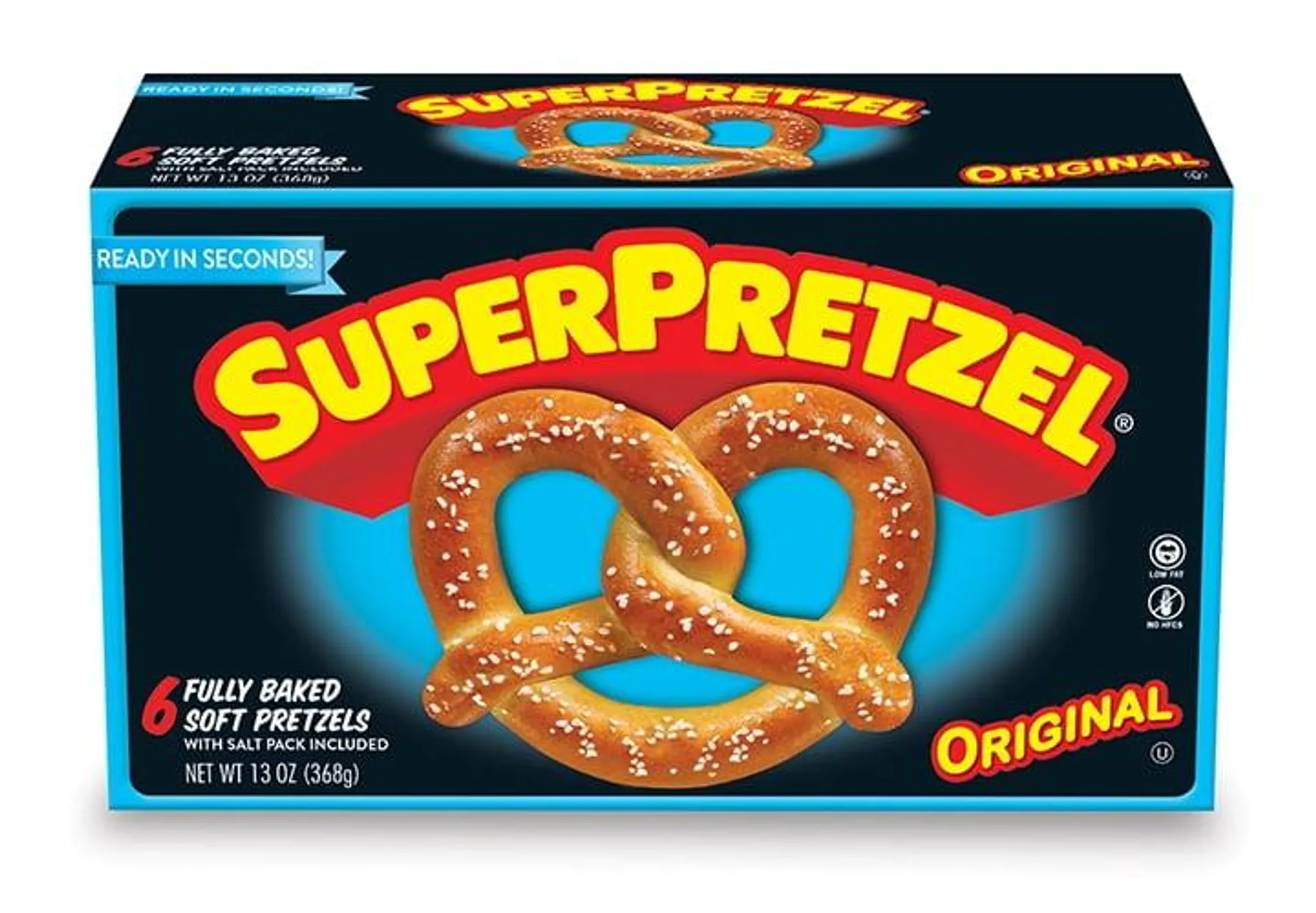 Superpretzel Original Fully Baked Soft Pretzels, 13 oz Box, 6 Count (Frozen)