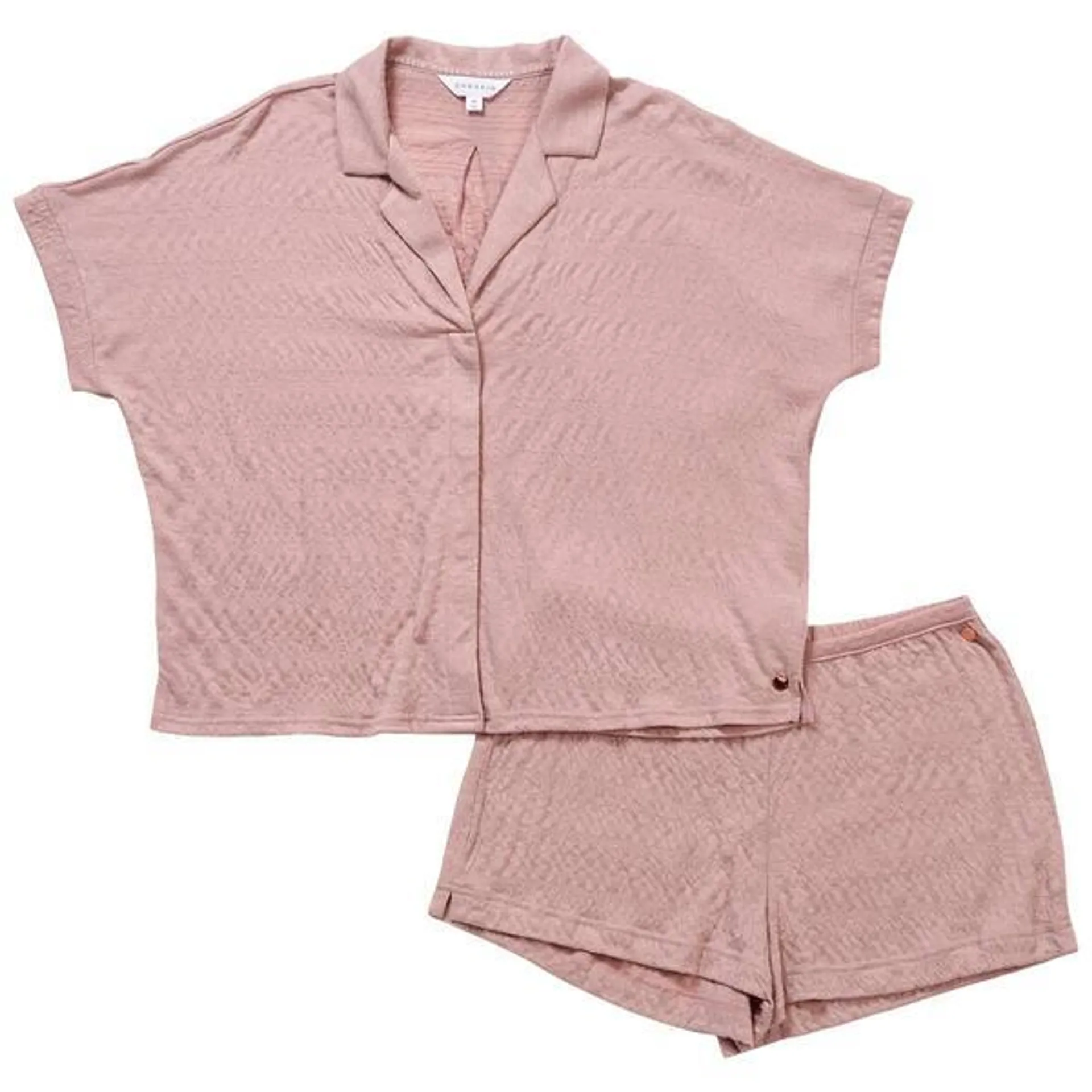 Womens Danskin Short Sleeve Knitted Gauze Notch Collar Pajama Set