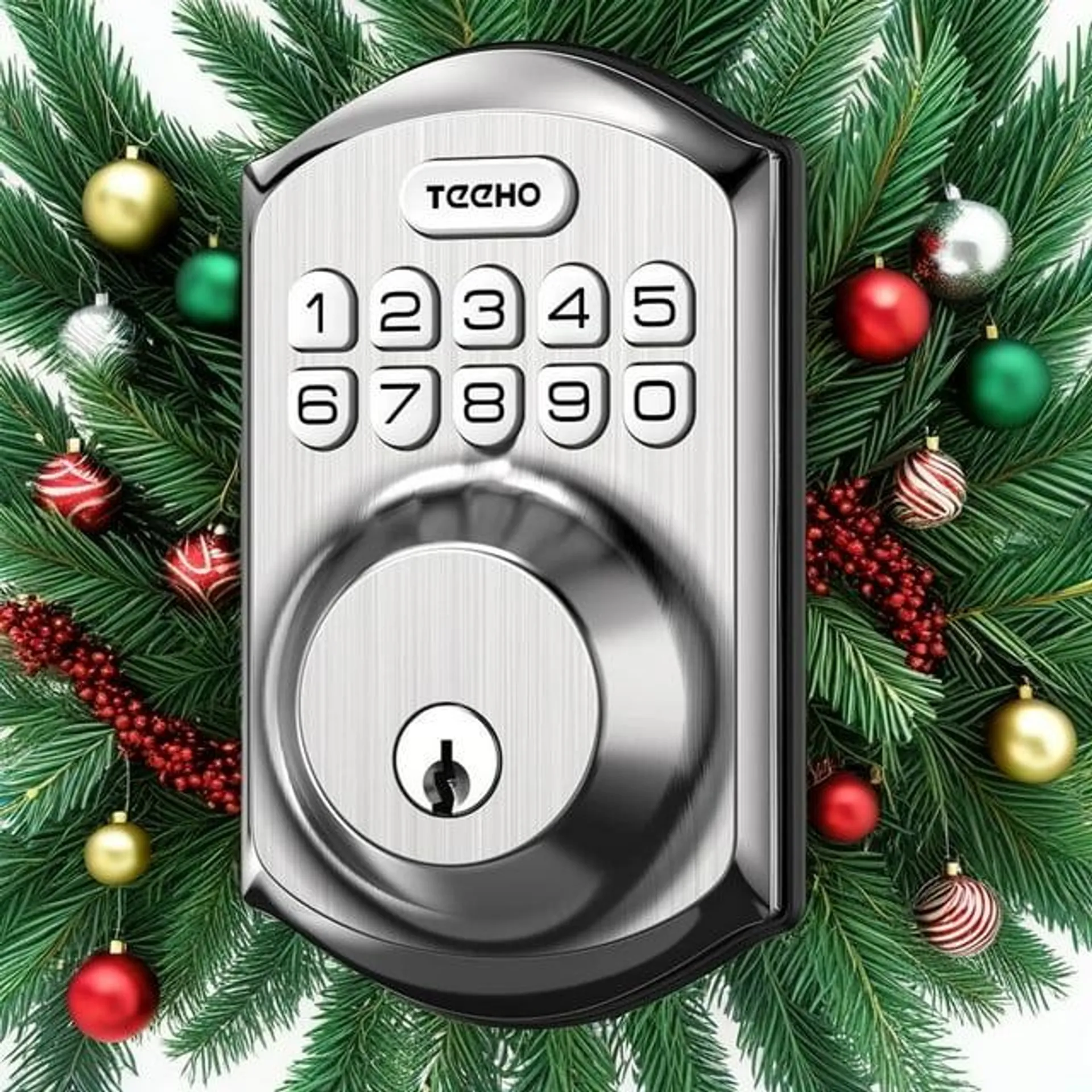 Teeho Keyless Entry Door Lock Keypad Electronic Smart Deadbolt, Aluminum, Satin Nickel, Keyless Entry, Auto-Lock, Door Locks