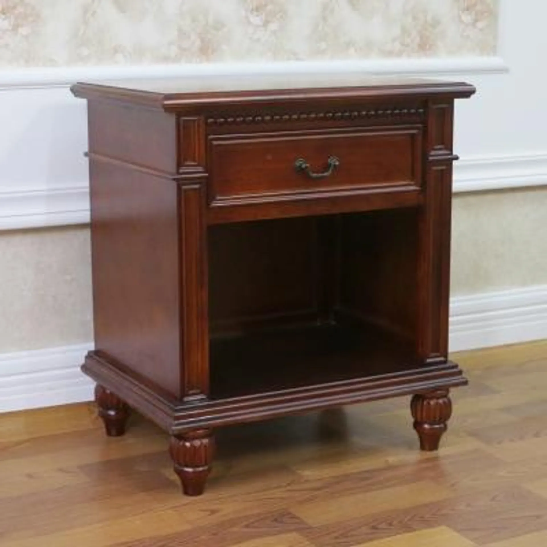 FixturesFirst Windsor Hand Carved Wood 1-Drawer Lamp Table, Stain