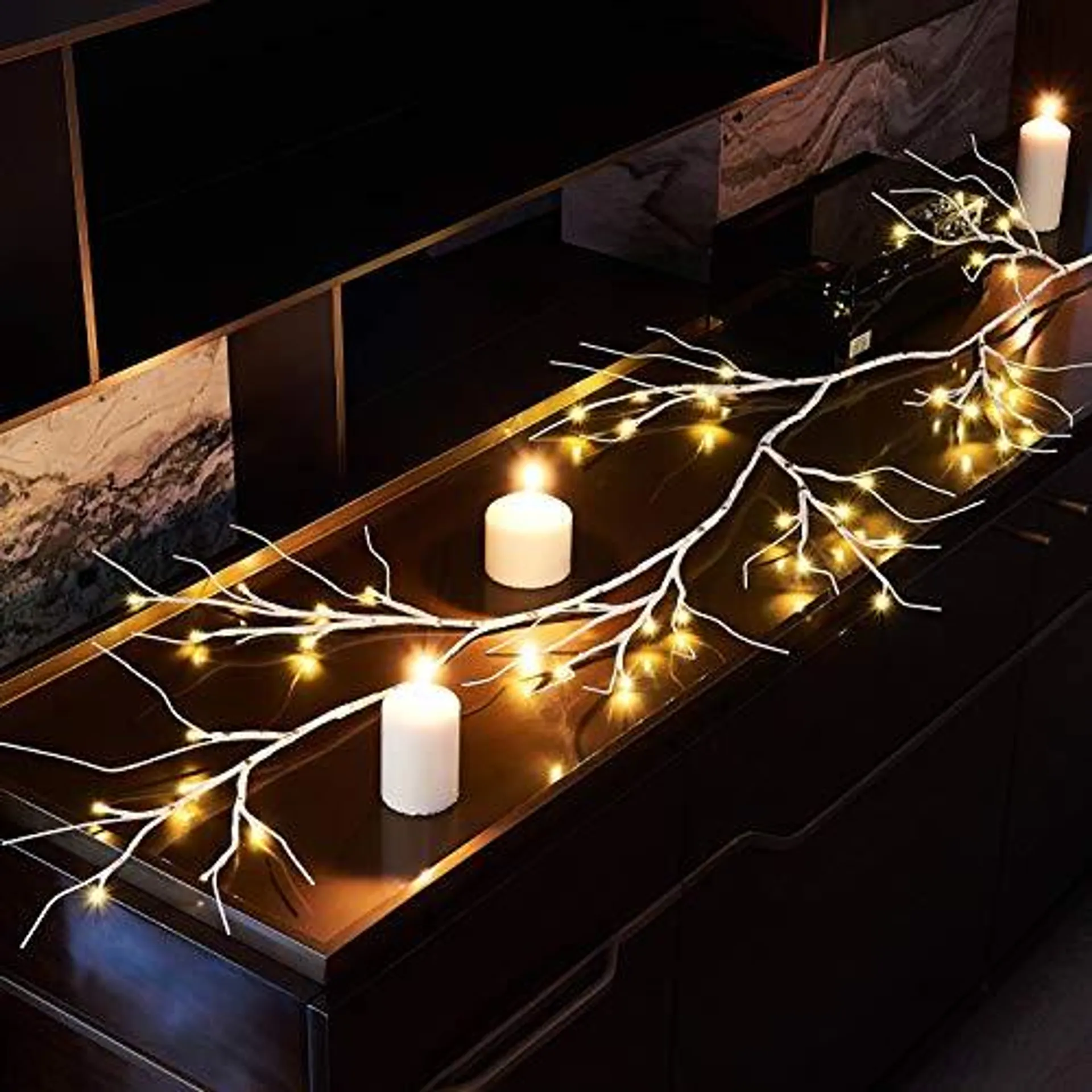 Hairui Winter BirchÂ Garland with Lights 6FT 48 LED Battery Operated with Timer for Christmas Home Decoration Indoor Outdoor