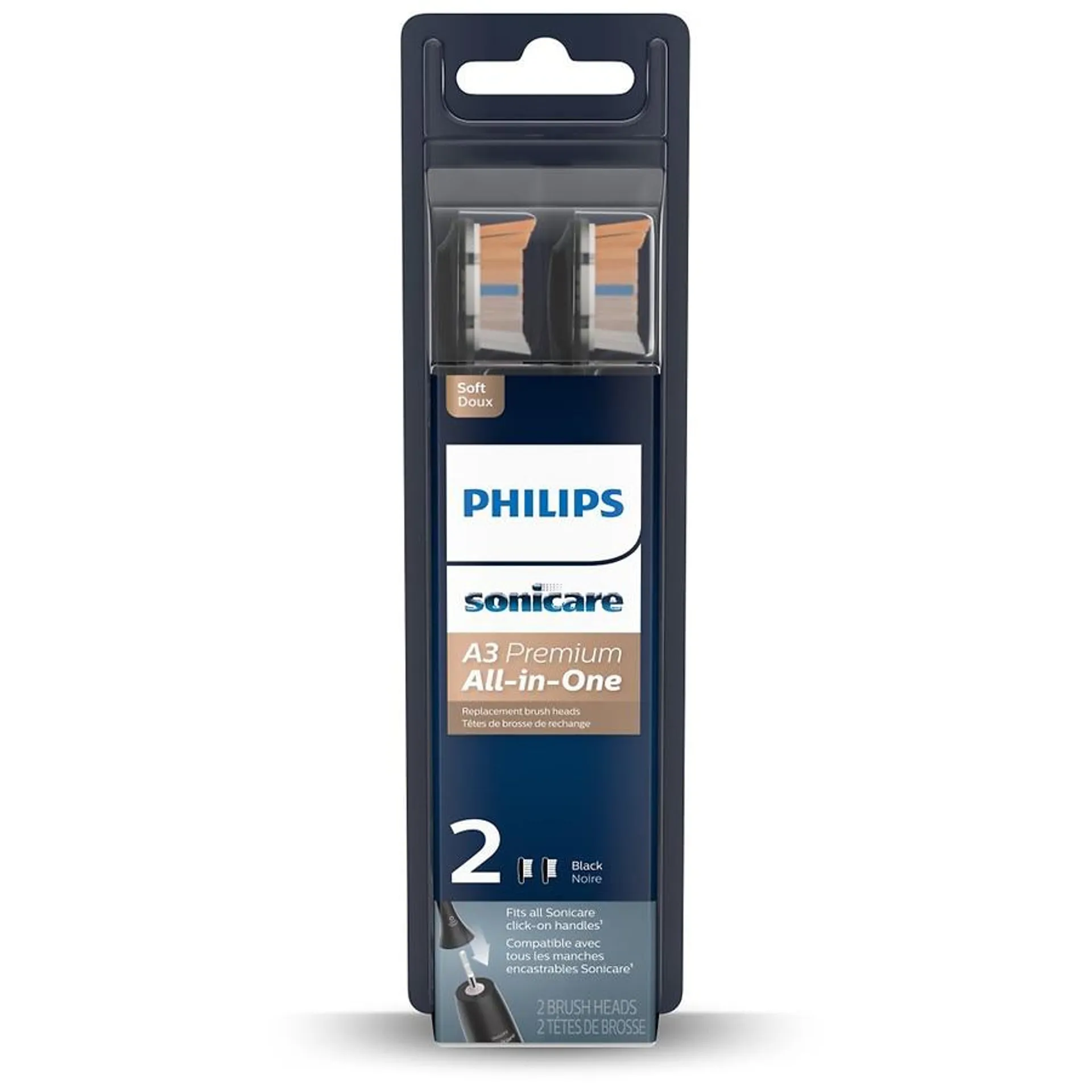 Philips Sonicare Premium All-in-One (A3) Replacement Toothbrush Heads Black, 2.0 ea