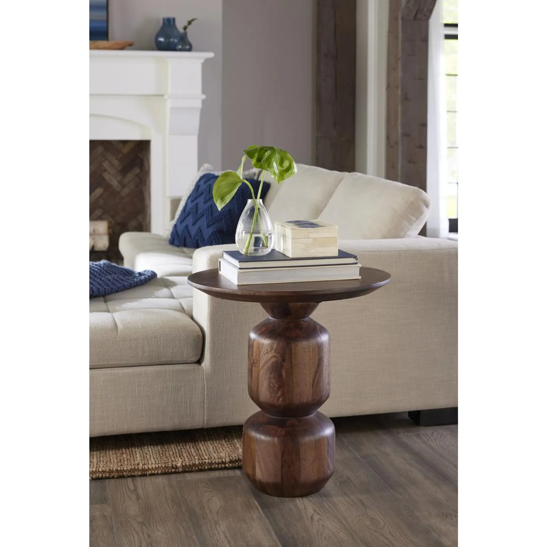 Modus Furniture Virton Solid Wood Round End Table in Smoked Brown